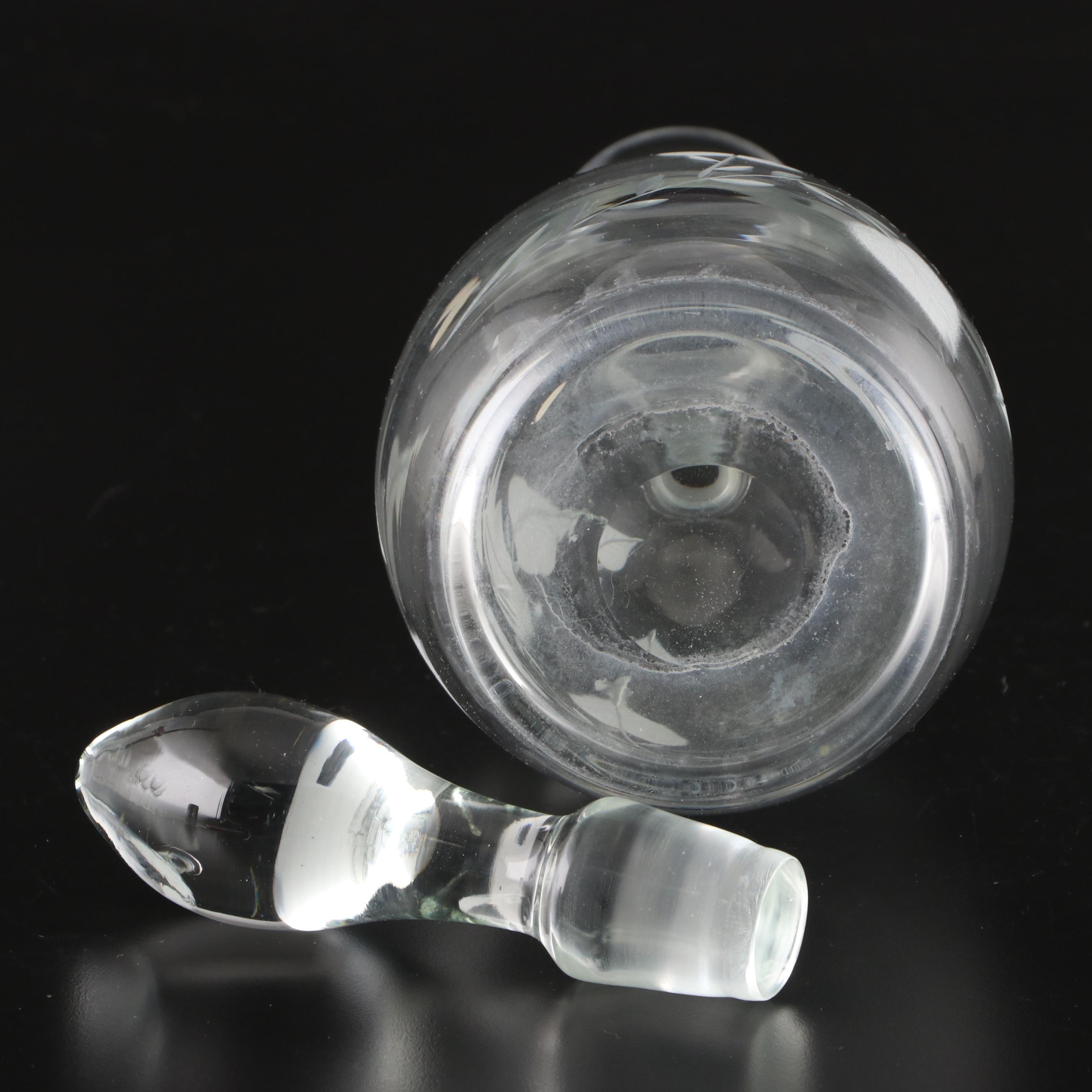 Romanian Acid Etched and Cut Crystal Decanter and Wine Glasses with Liqueur Set