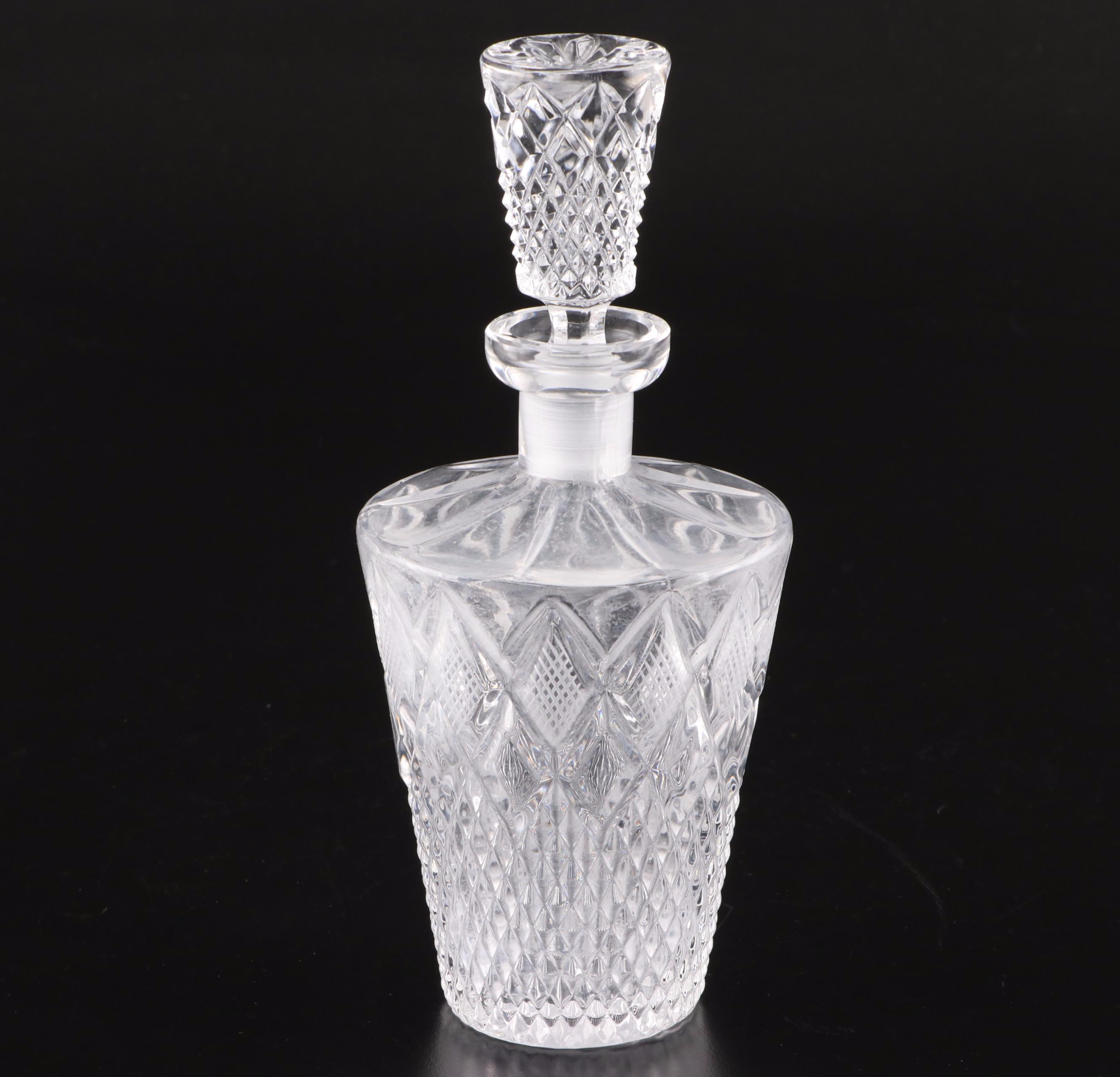 Romanian Acid Etched and Cut Crystal Decanter and Wine Glasses with Liqueur Set