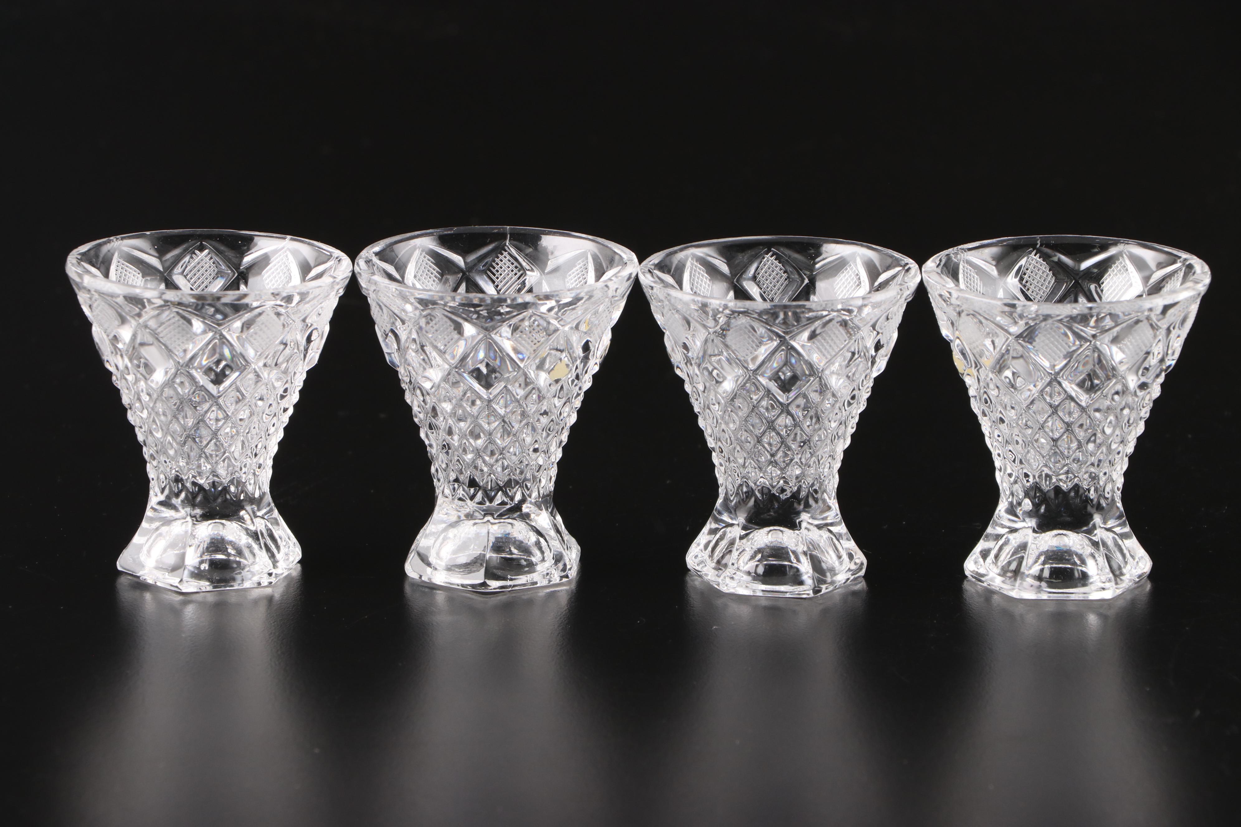 Romanian Acid Etched and Cut Crystal Decanter and Wine Glasses with Liqueur Set