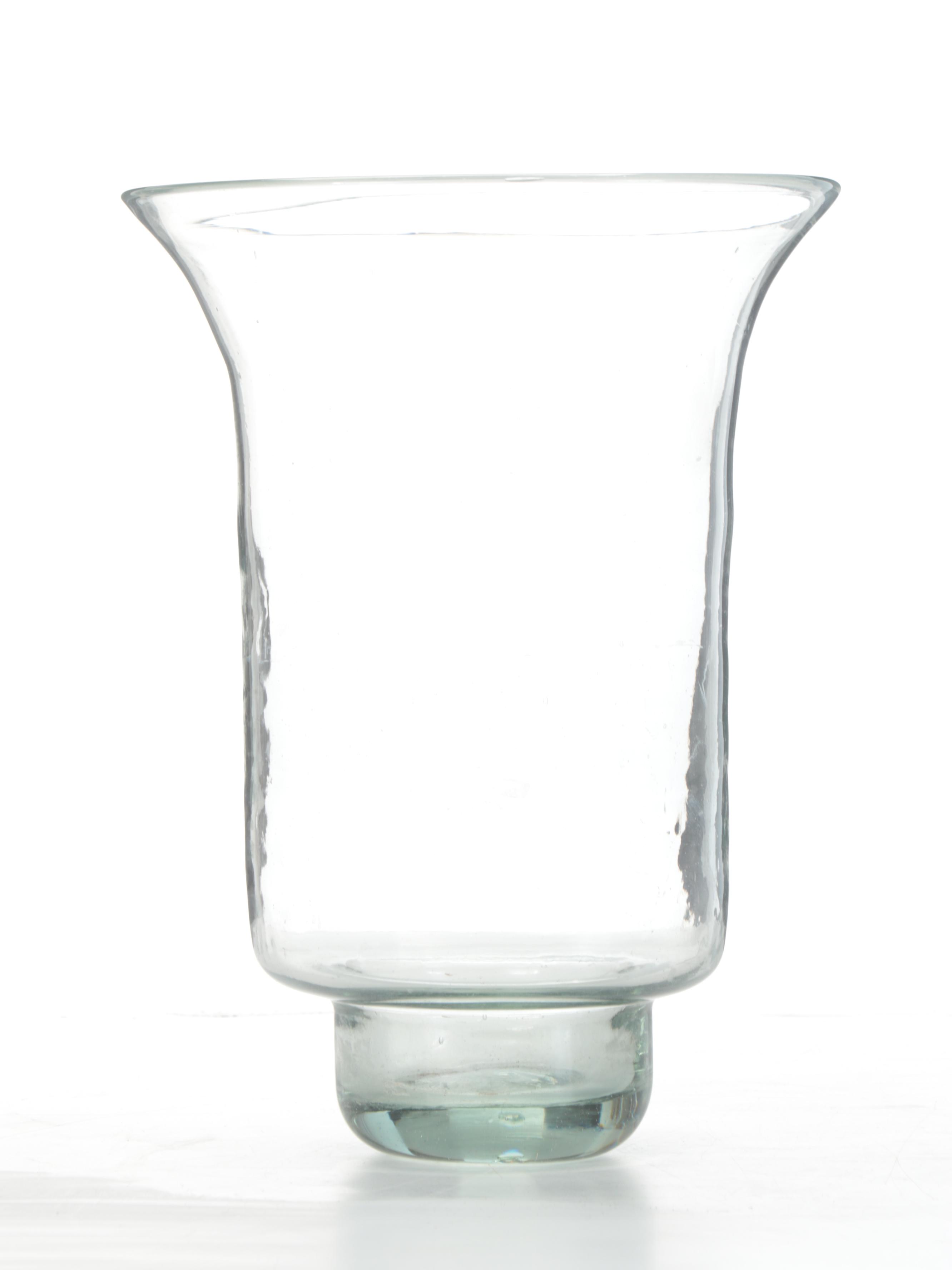 Patinated Composite and Metal Candle Holders with Blown Glass Hurricanes