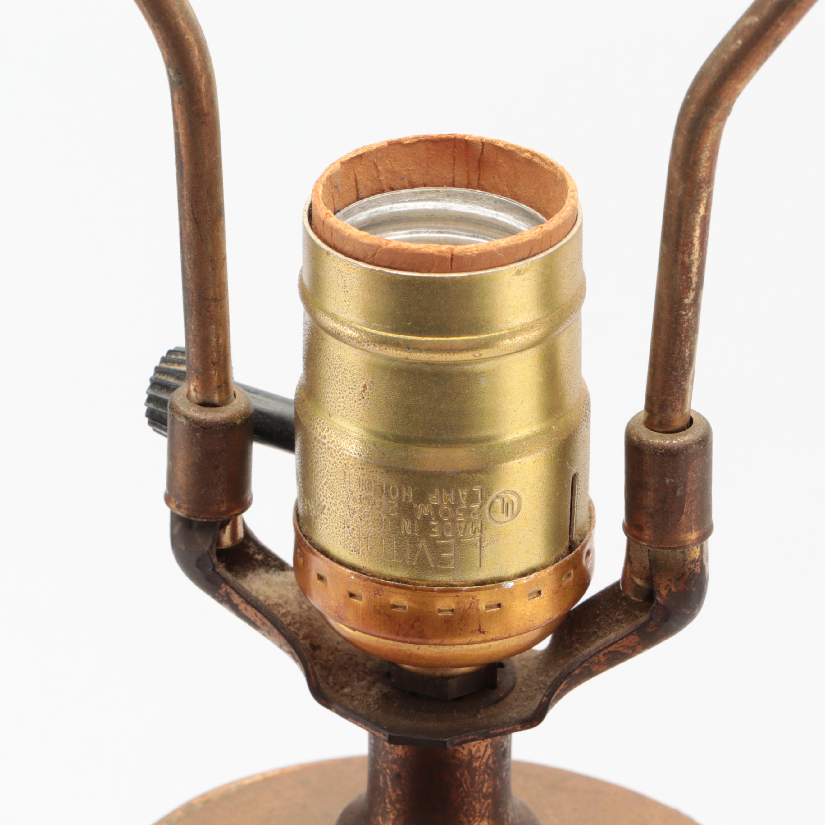 Art Deco Brass and Ceramic Table Lamp, Early to Mid-20th Century