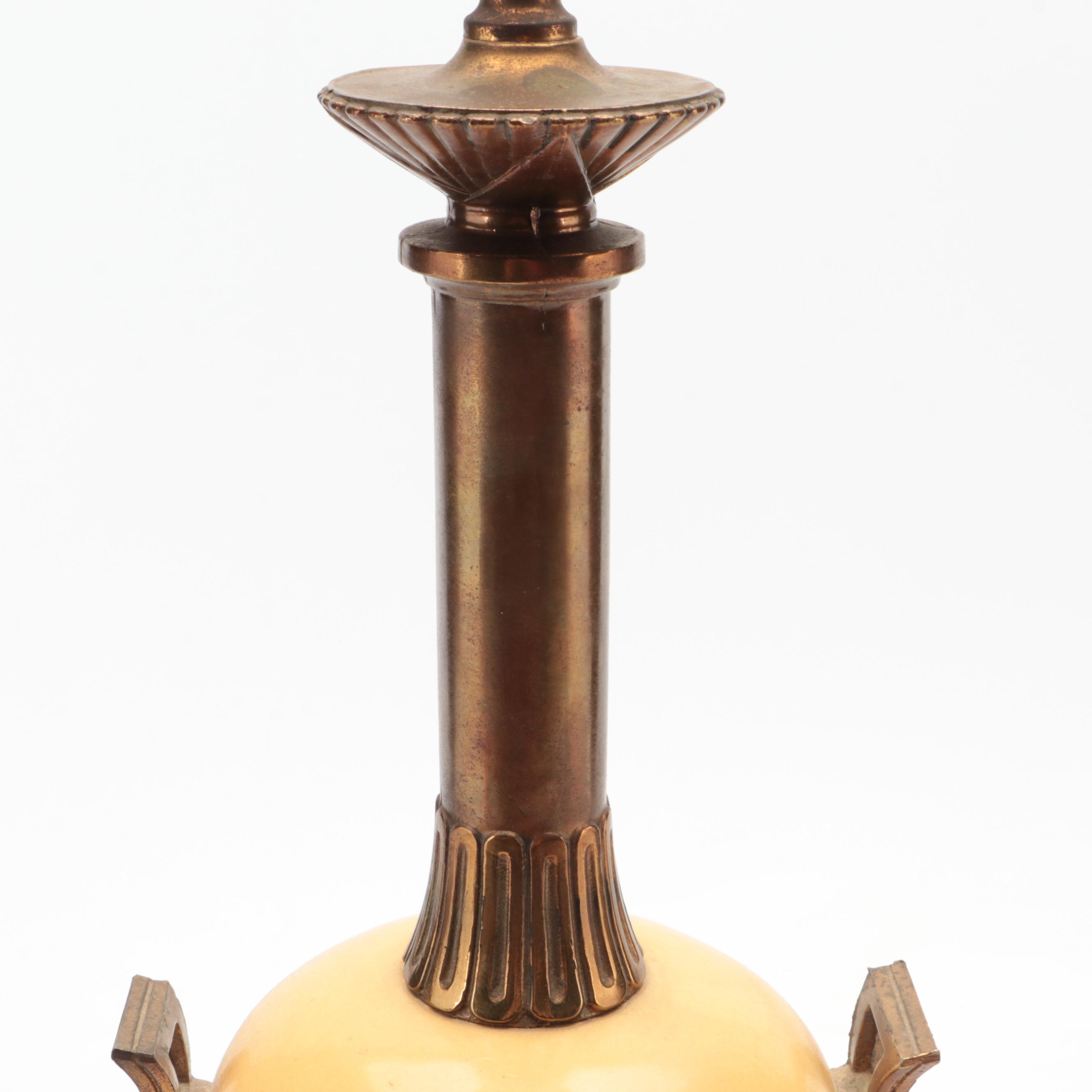 Art Deco Brass and Ceramic Table Lamp, Early to Mid-20th Century