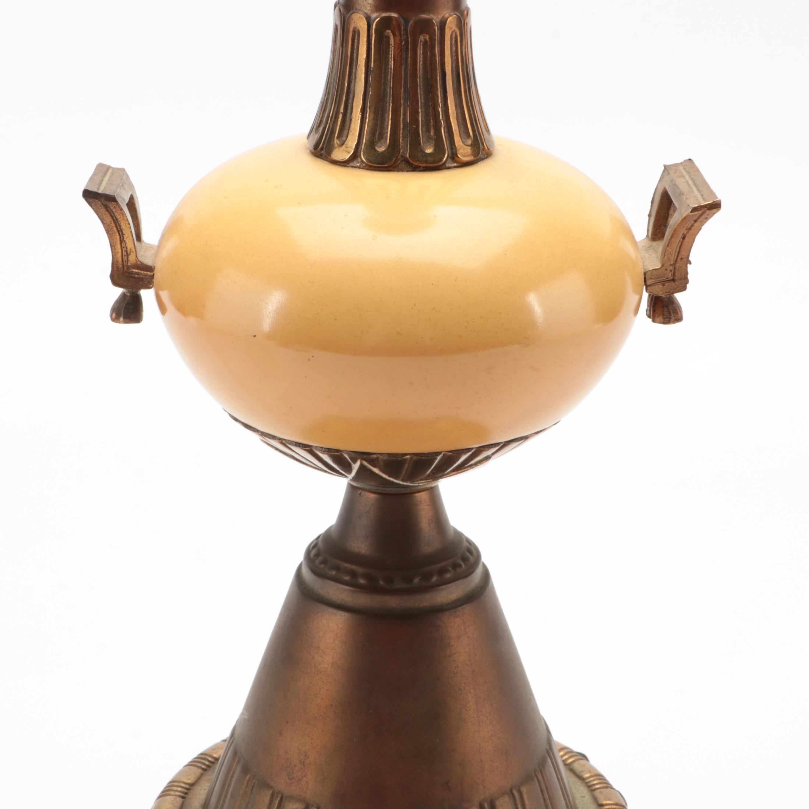 Art Deco Brass and Ceramic Table Lamp, Early to Mid-20th Century