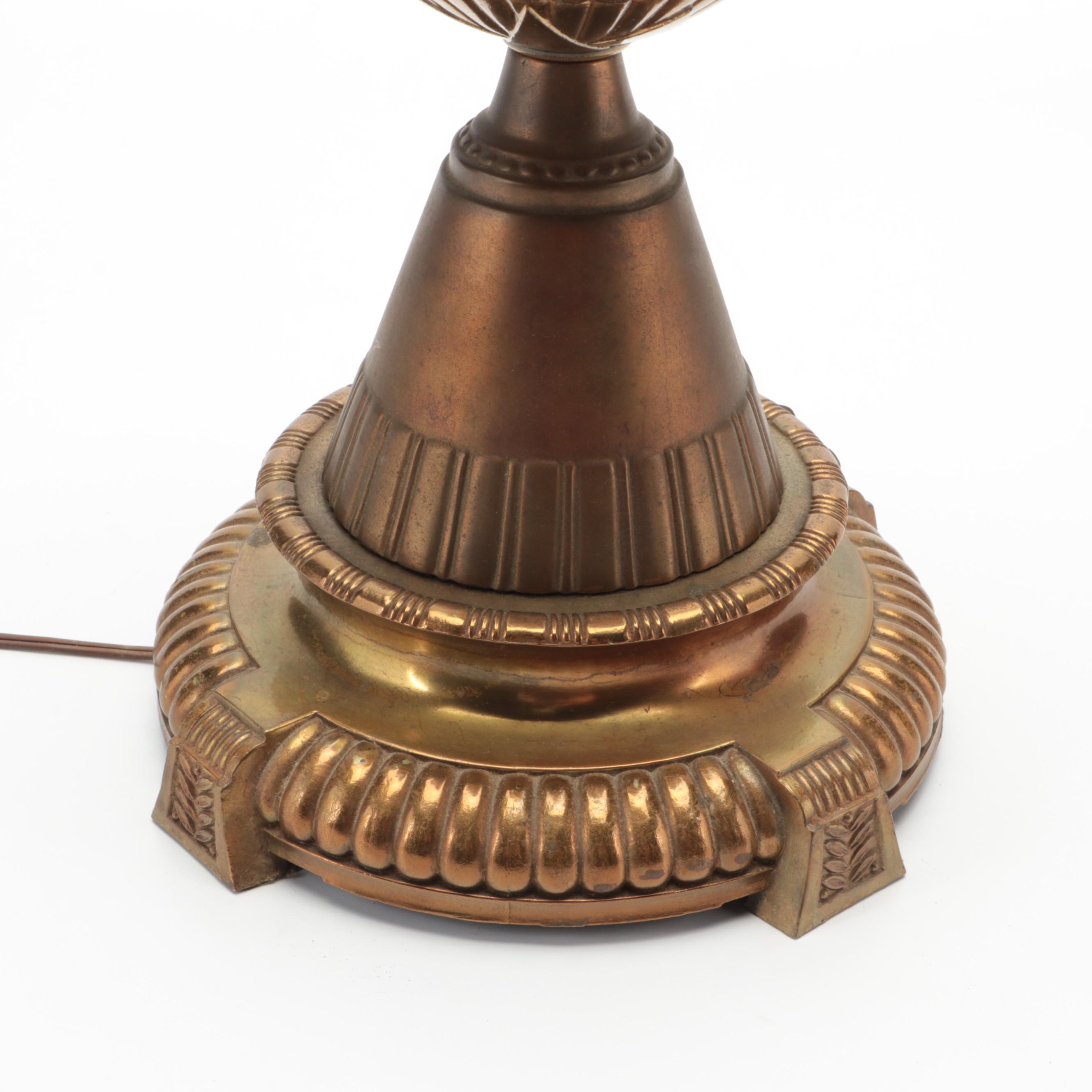 Art Deco Brass and Ceramic Table Lamp, Early to Mid-20th Century