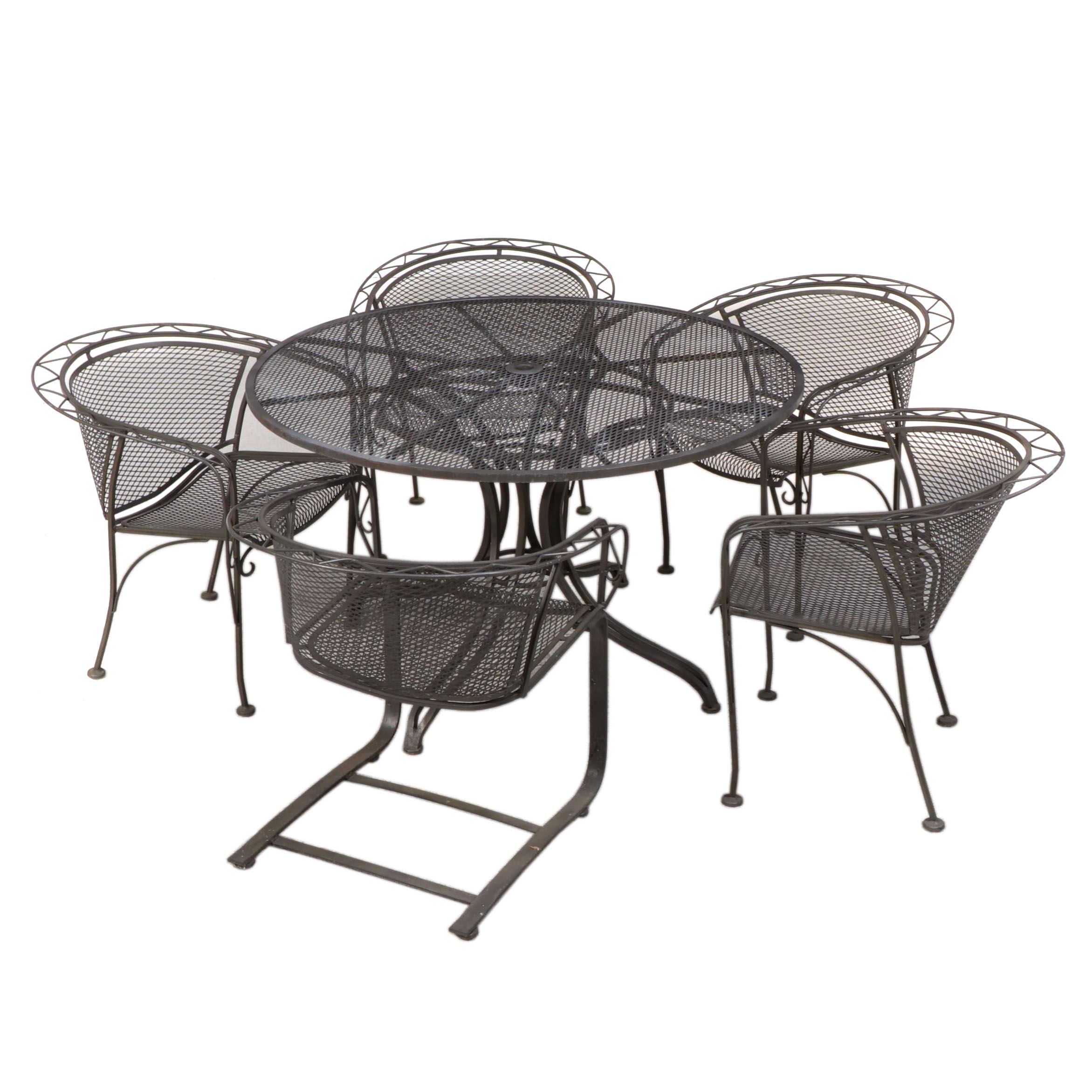 Salterini Wrought Iron and Metal Mesh Patio Dining Set, Mid to Late 20th C.