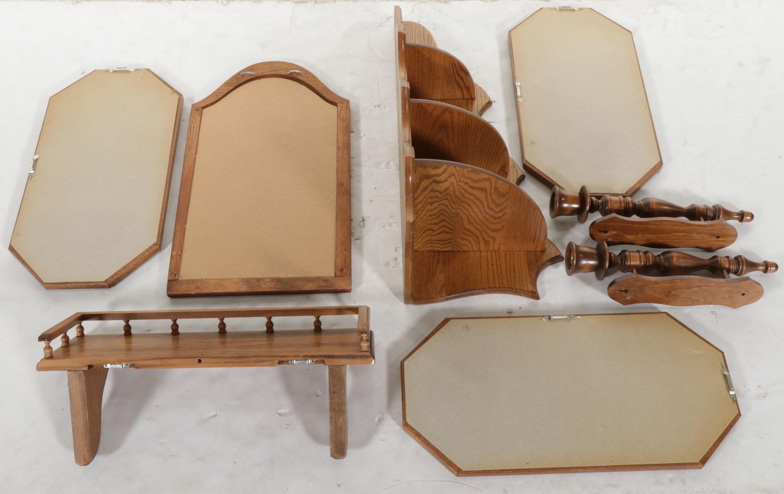 Wooden Three Tiered Corner Shelf with Other Mirror and Wall Decor