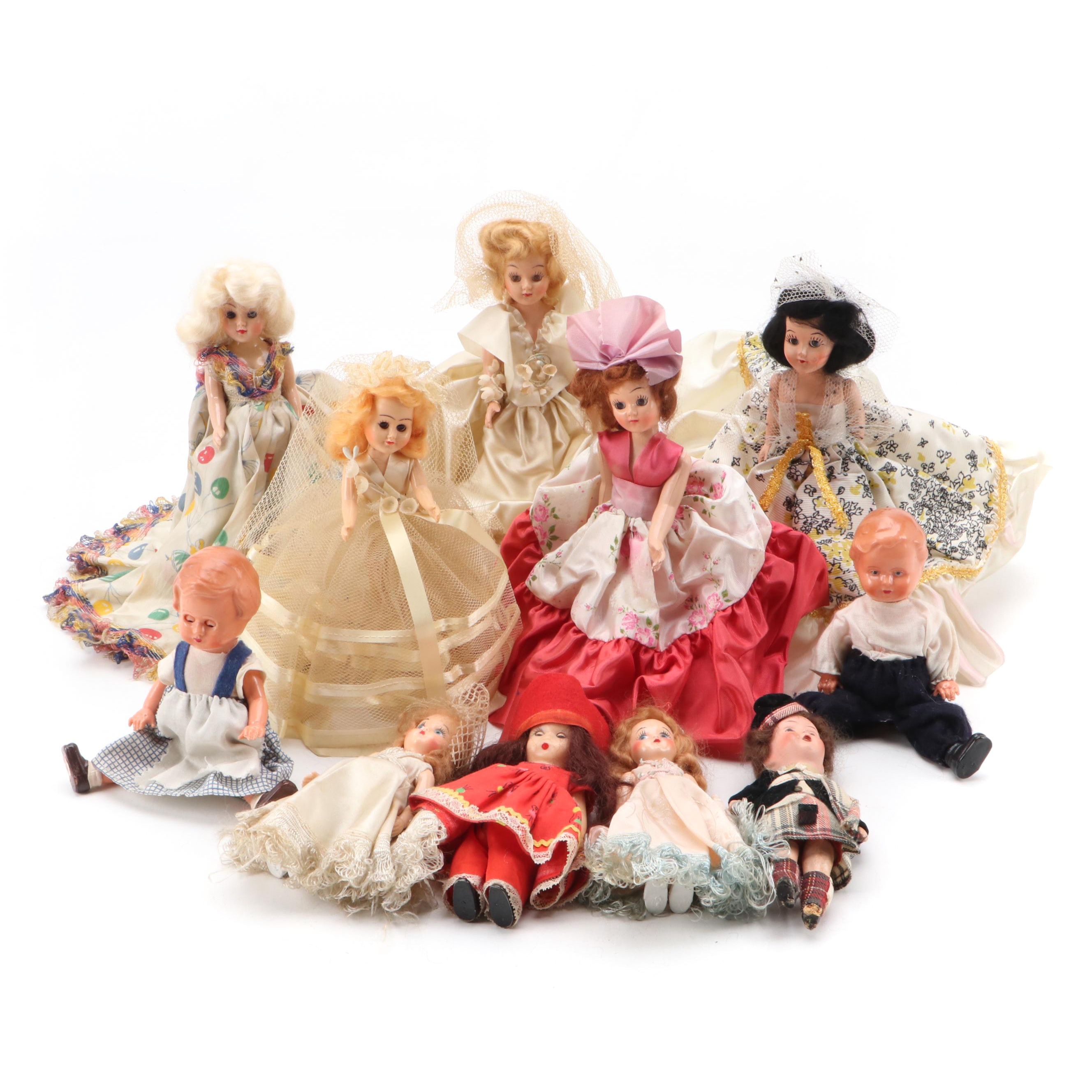 Small Doll Collection Including Handmade Clothing, Mid-20th Century