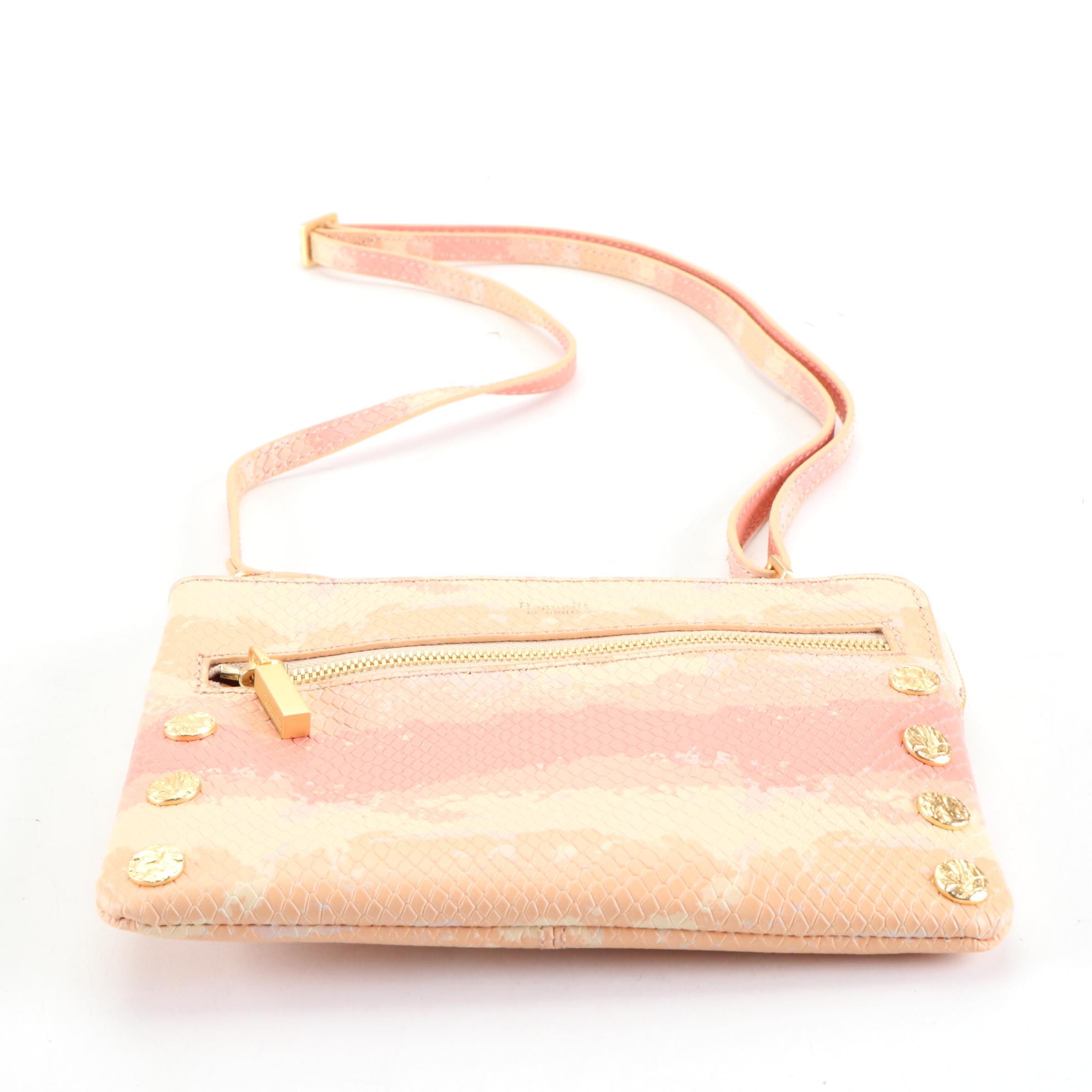Hammitt Small Nash Wristlet Bag with Crossbody Strap in Pink Embossed Leather