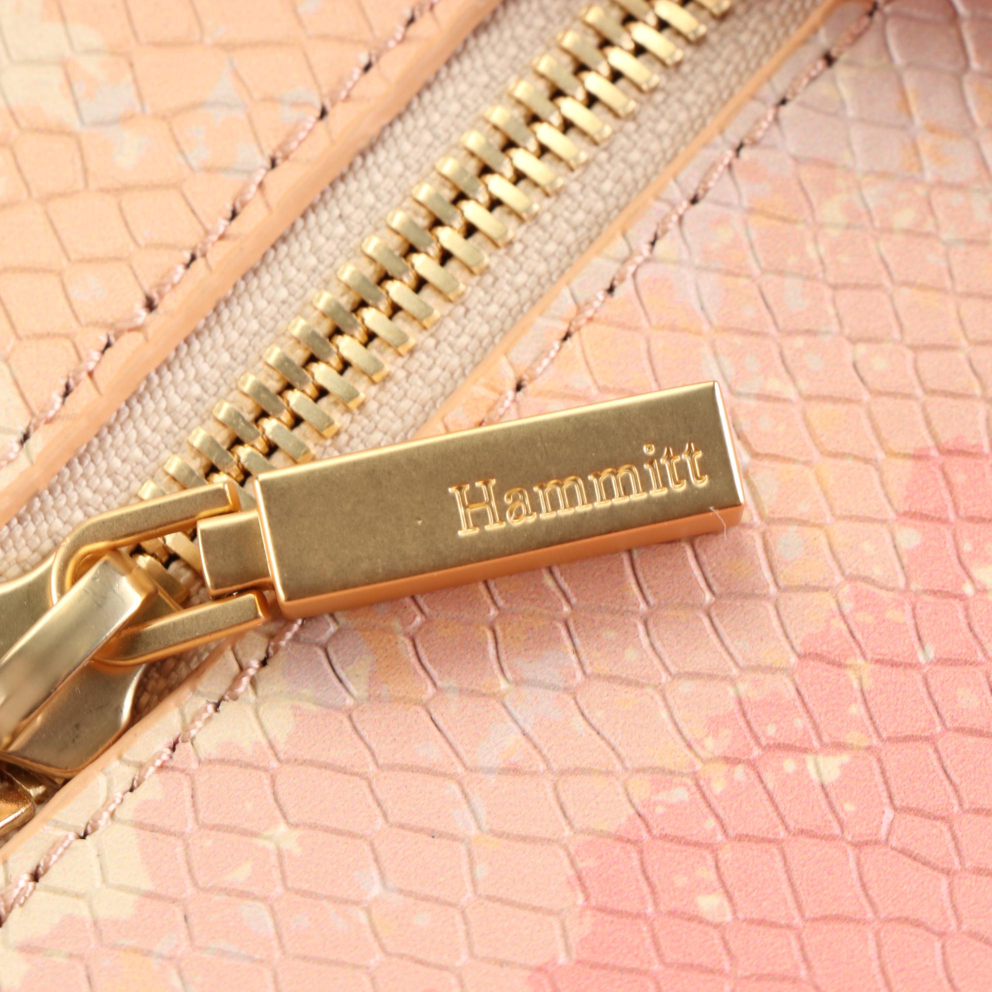 Hammitt Small Nash Wristlet Bag with Crossbody Strap in Pink Embossed Leather