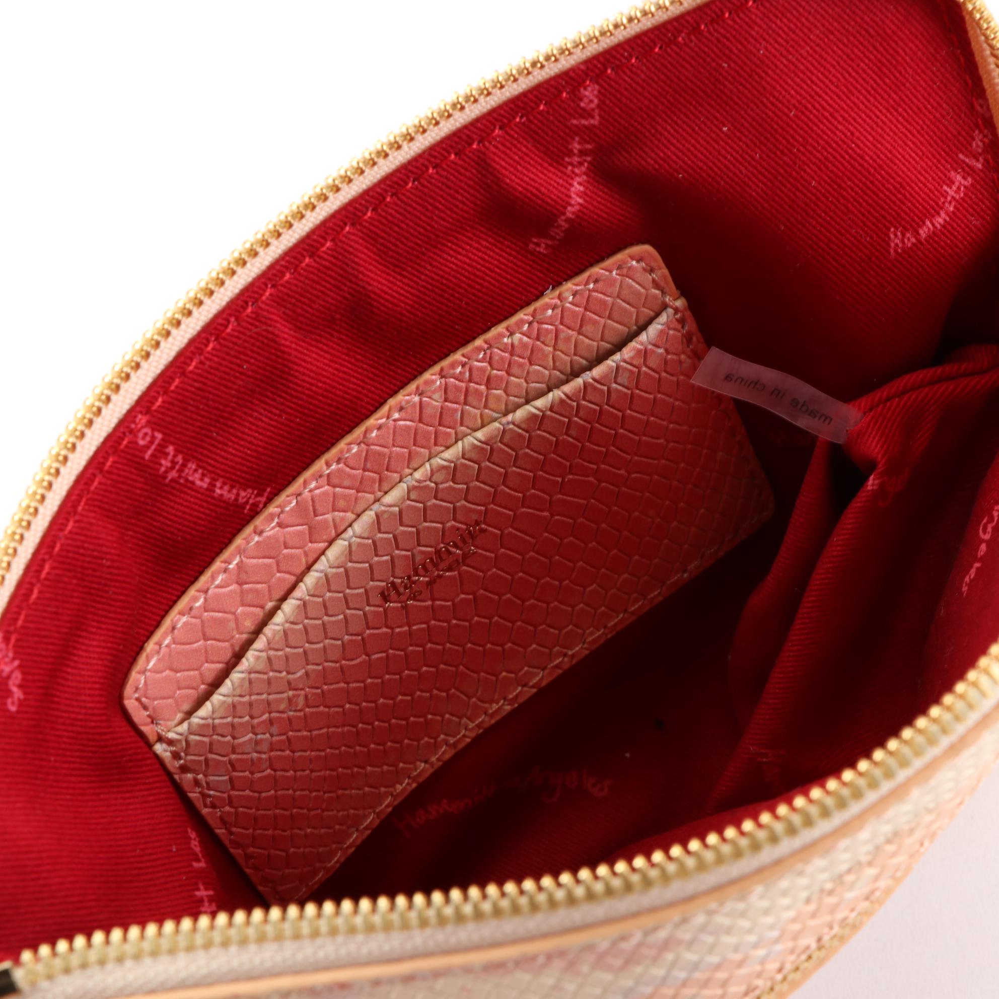 Hammitt Small Nash Wristlet Bag with Crossbody Strap in Pink Embossed Leather