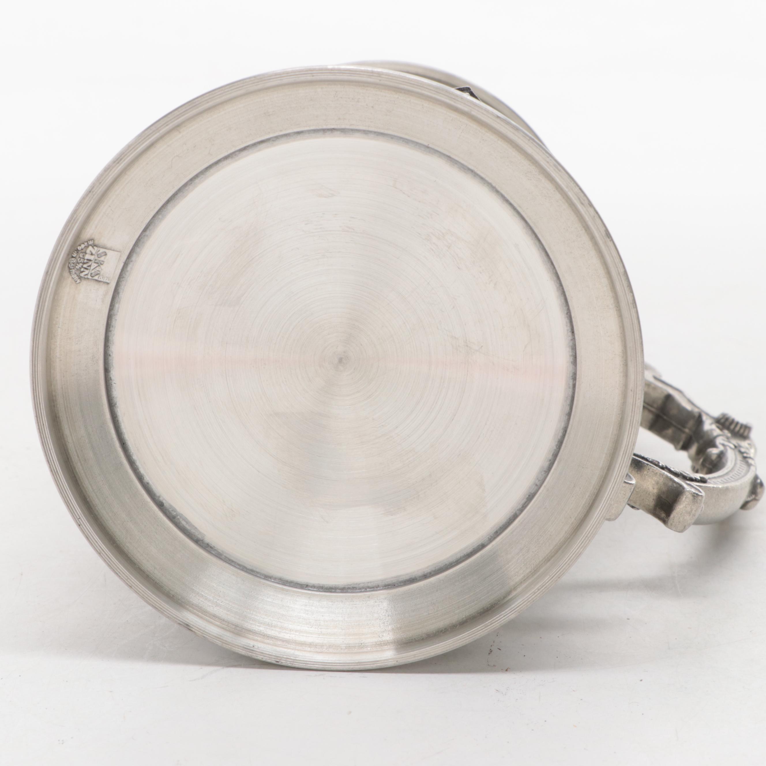 German Pewter Beer Stein with Genre Scenes