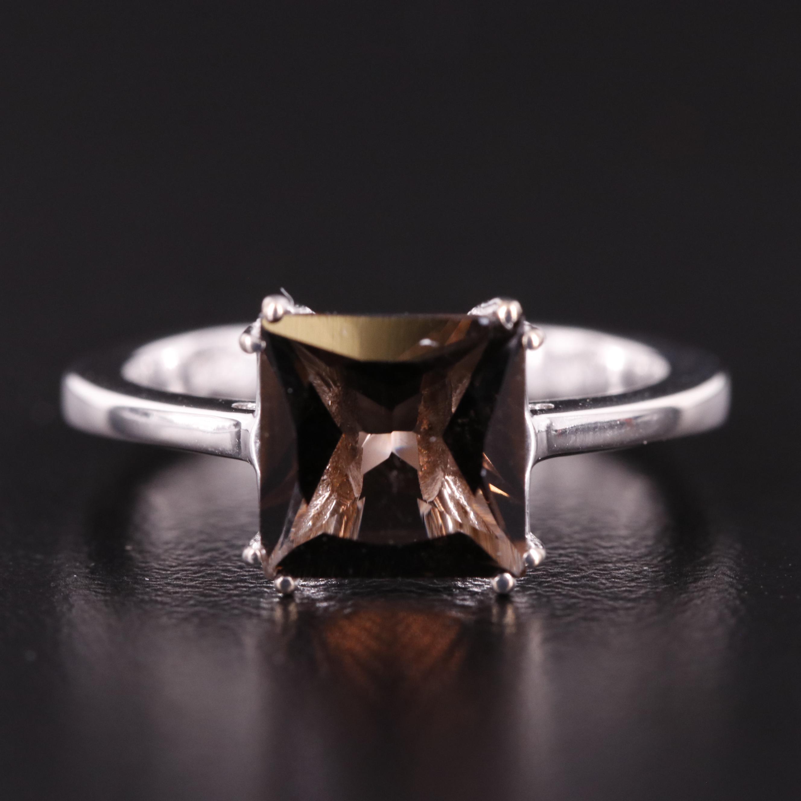 Sterling Smoky Quartz Solitaire Ring