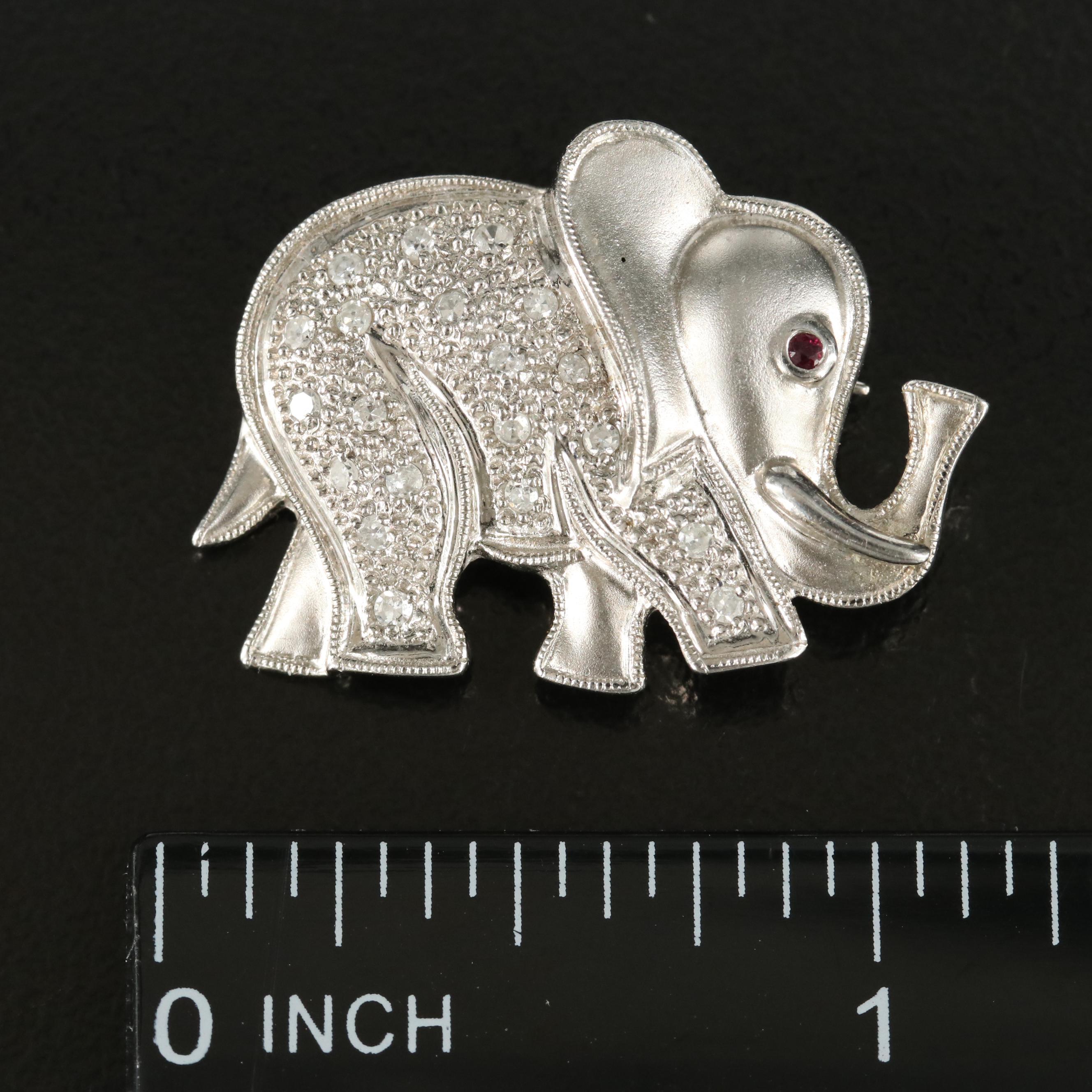 14K Diamond and Ruby Elephant Brooch