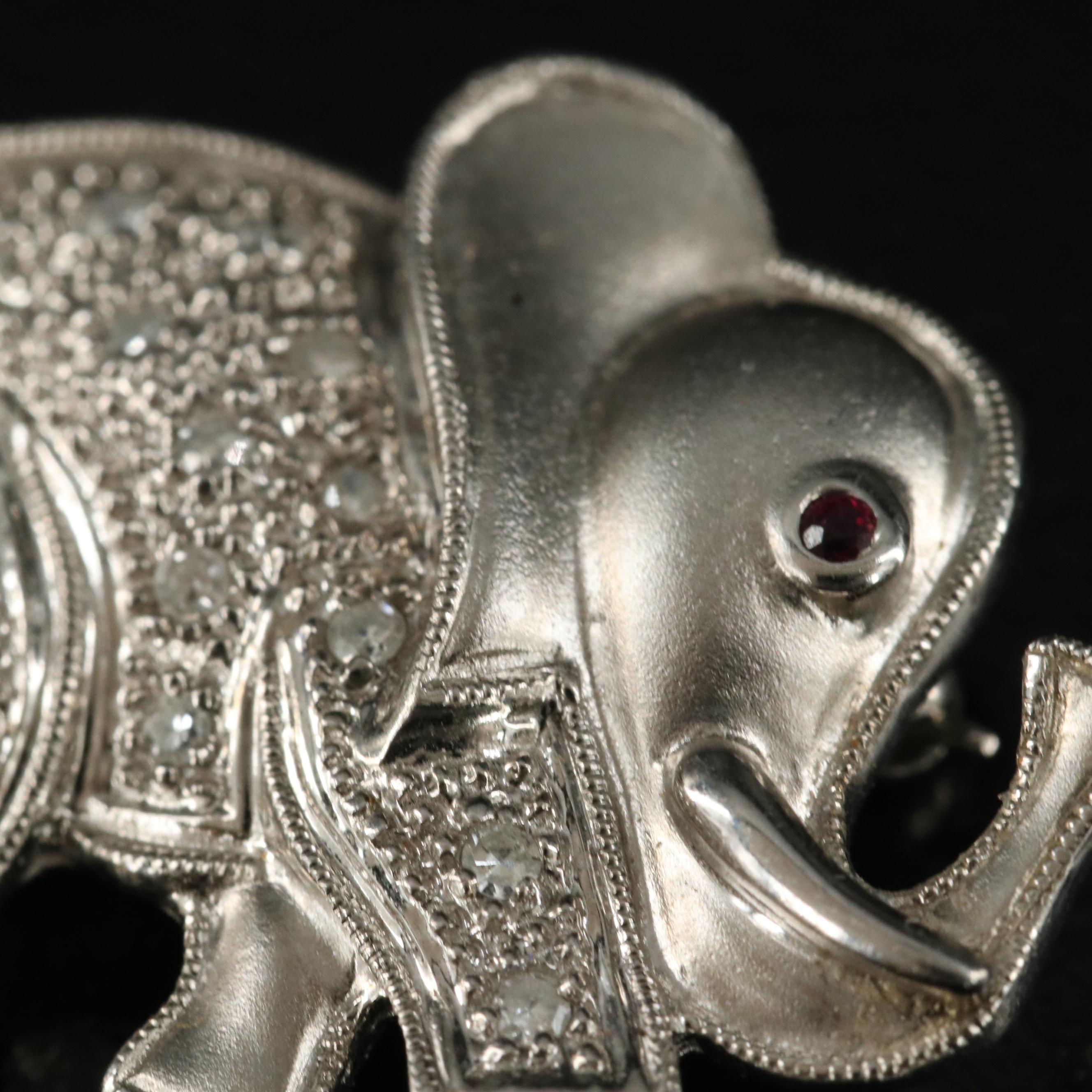 14K Diamond and Ruby Elephant Brooch
