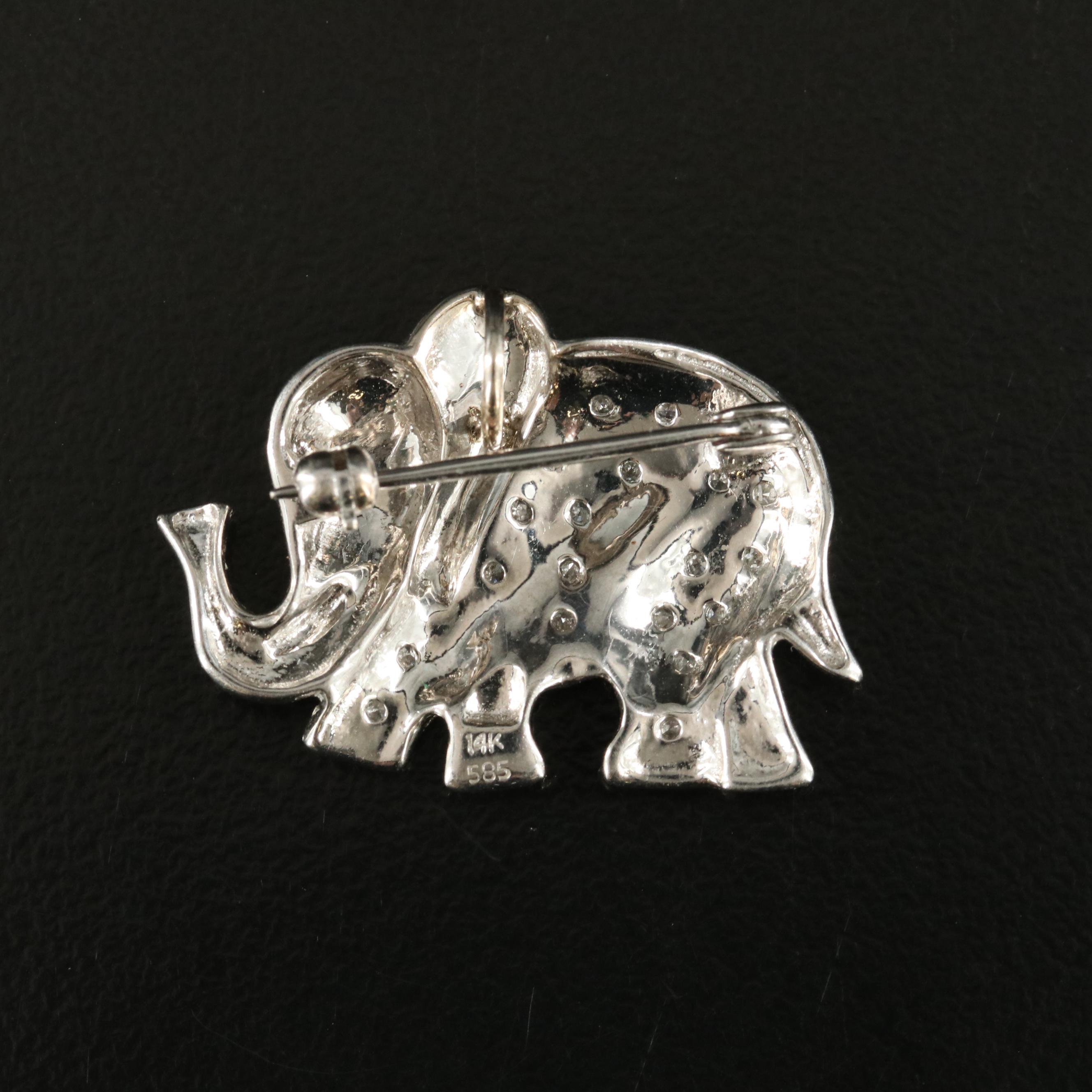 14K Diamond and Ruby Elephant Brooch