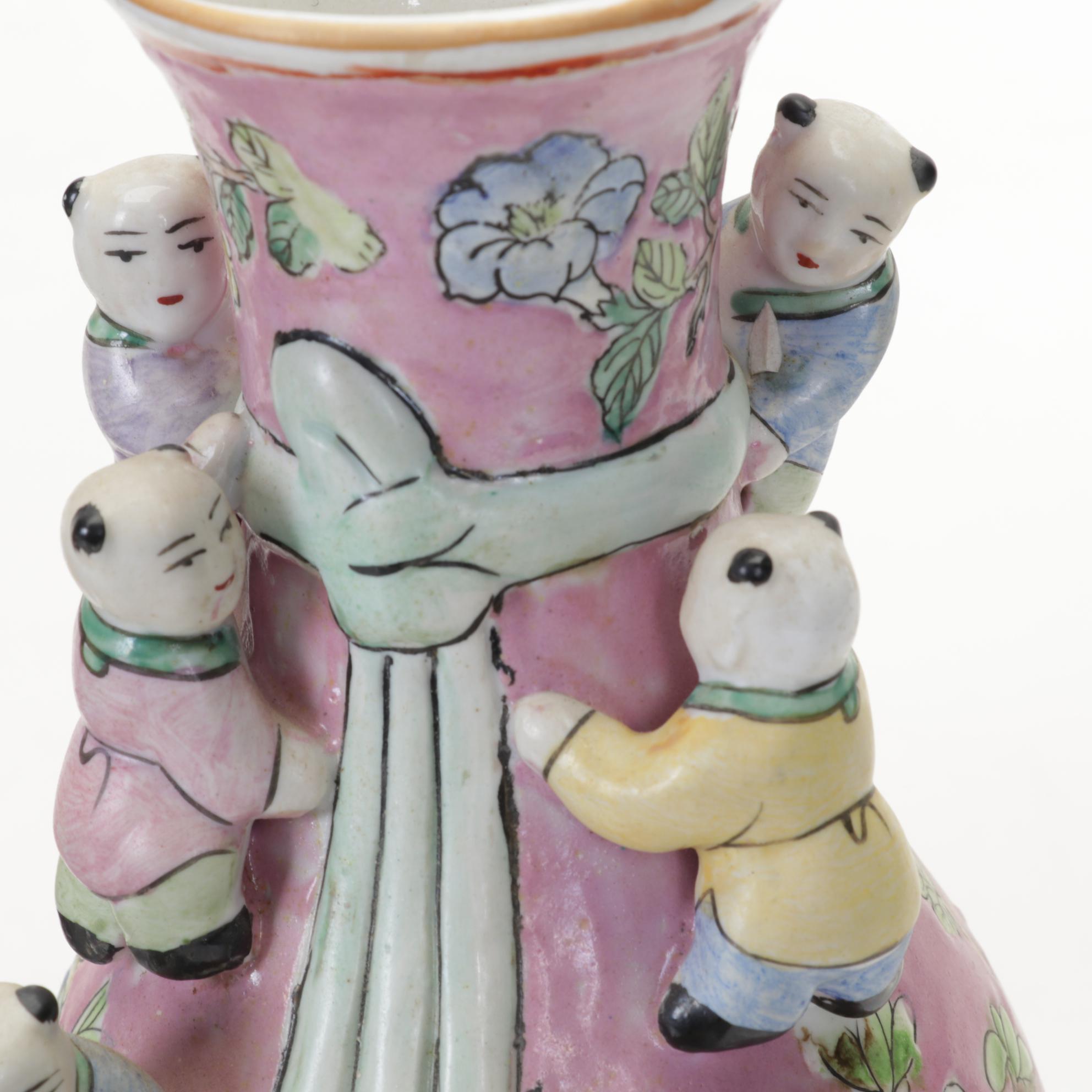 Chinese Famille Rose Fertility Vases, Mid-20th Century