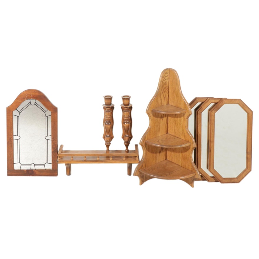 Wooden Three Tiered Corner Shelf with Other Mirror and Wall Decor
