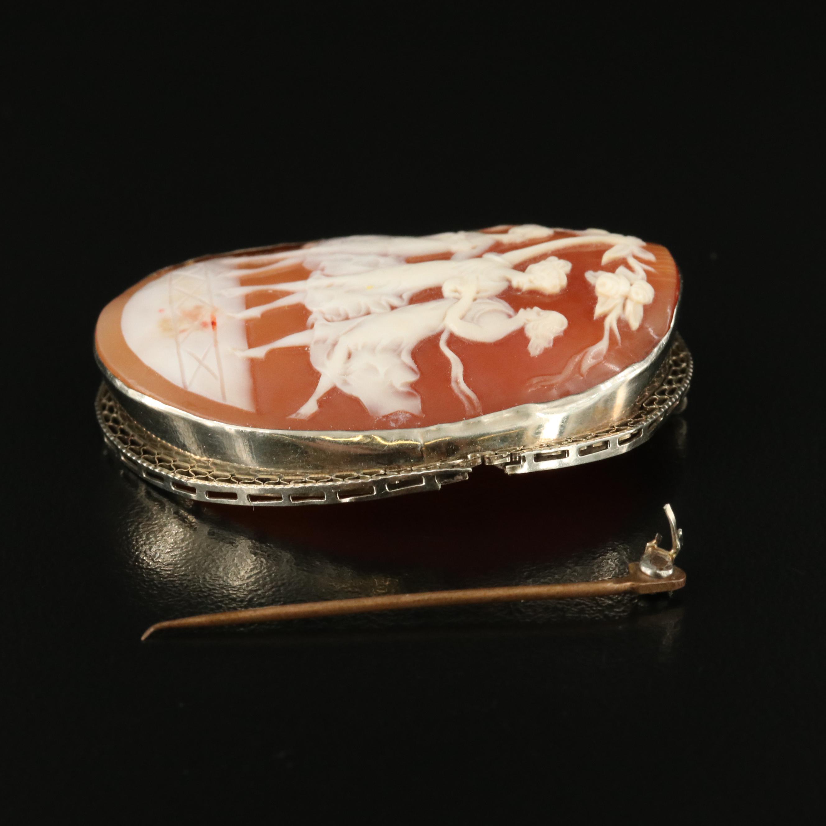 14K Carved Shell Three Graces Brooch