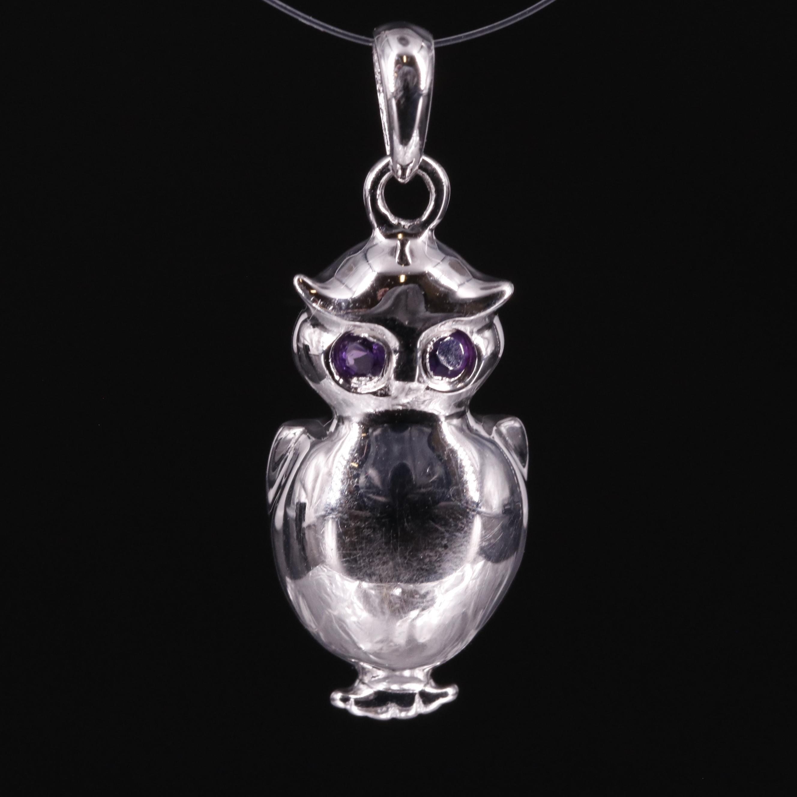 Sterling Amethyst Owl Pendant
