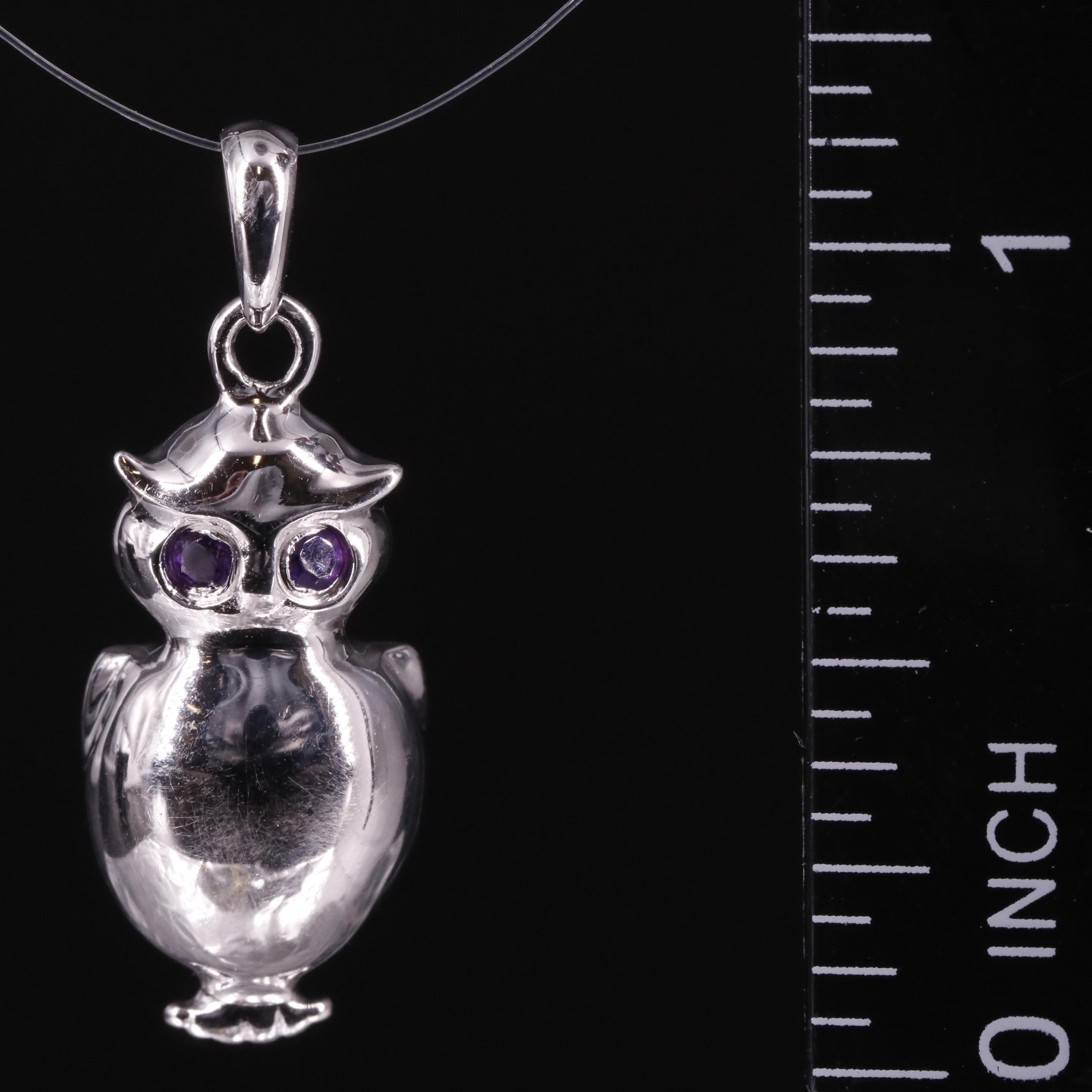 Sterling Amethyst Owl Pendant