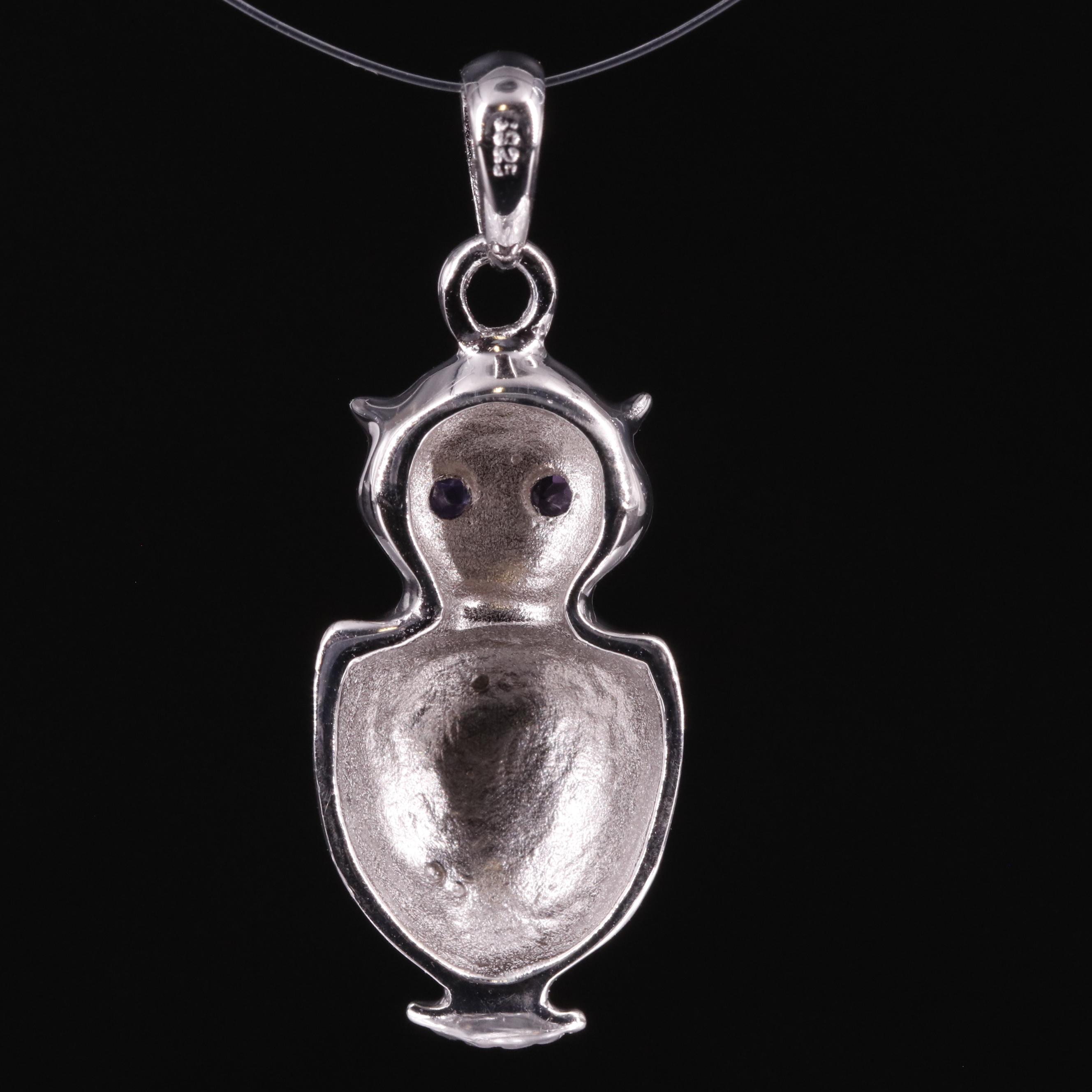 Sterling Amethyst Owl Pendant