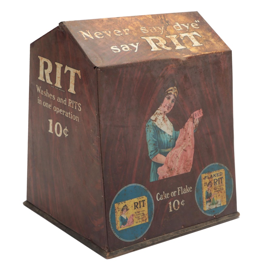 Rit Dye Tin Litho and Wood Store Display Cabinet, Early 20th Century