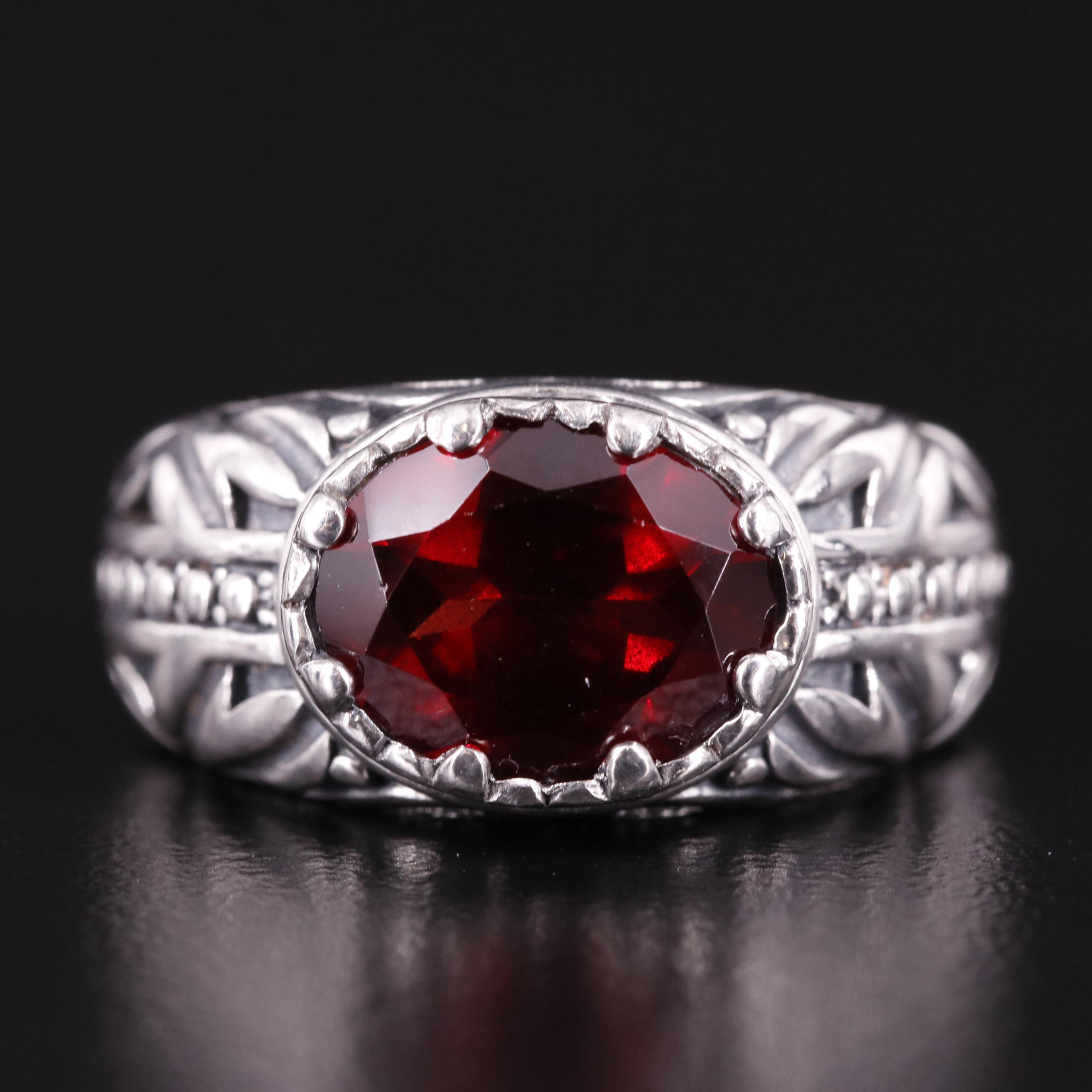 Sterling Garnet Tapered Ring