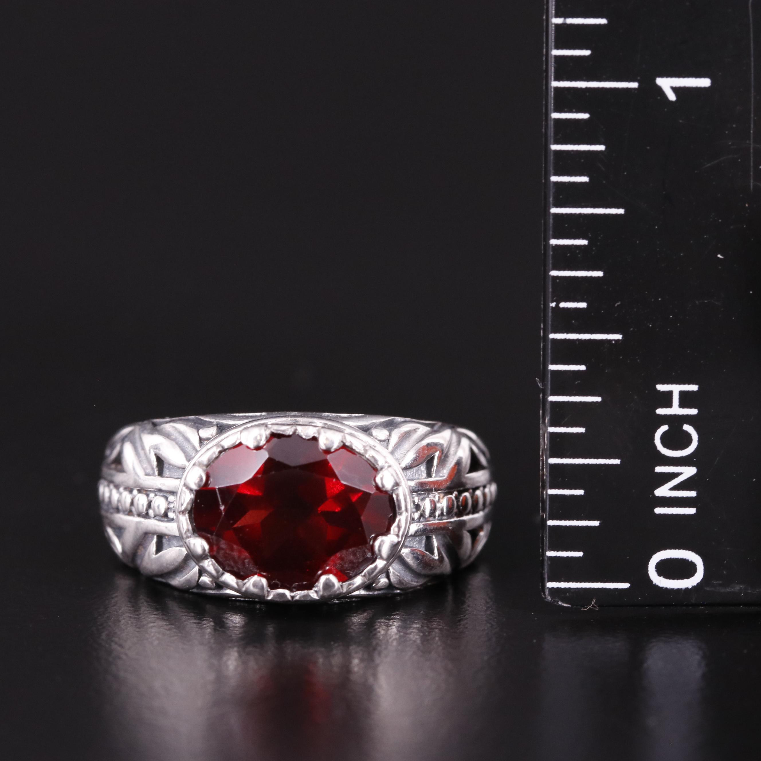 Sterling Garnet Tapered Ring