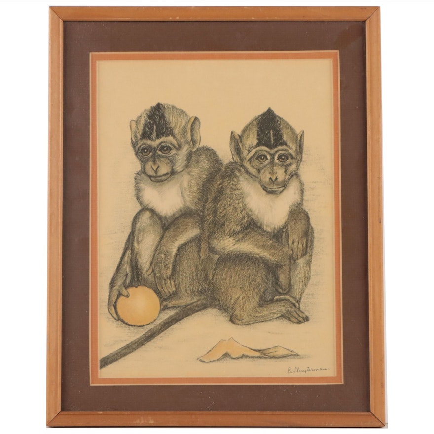 Offset Lithograph of Monkeys