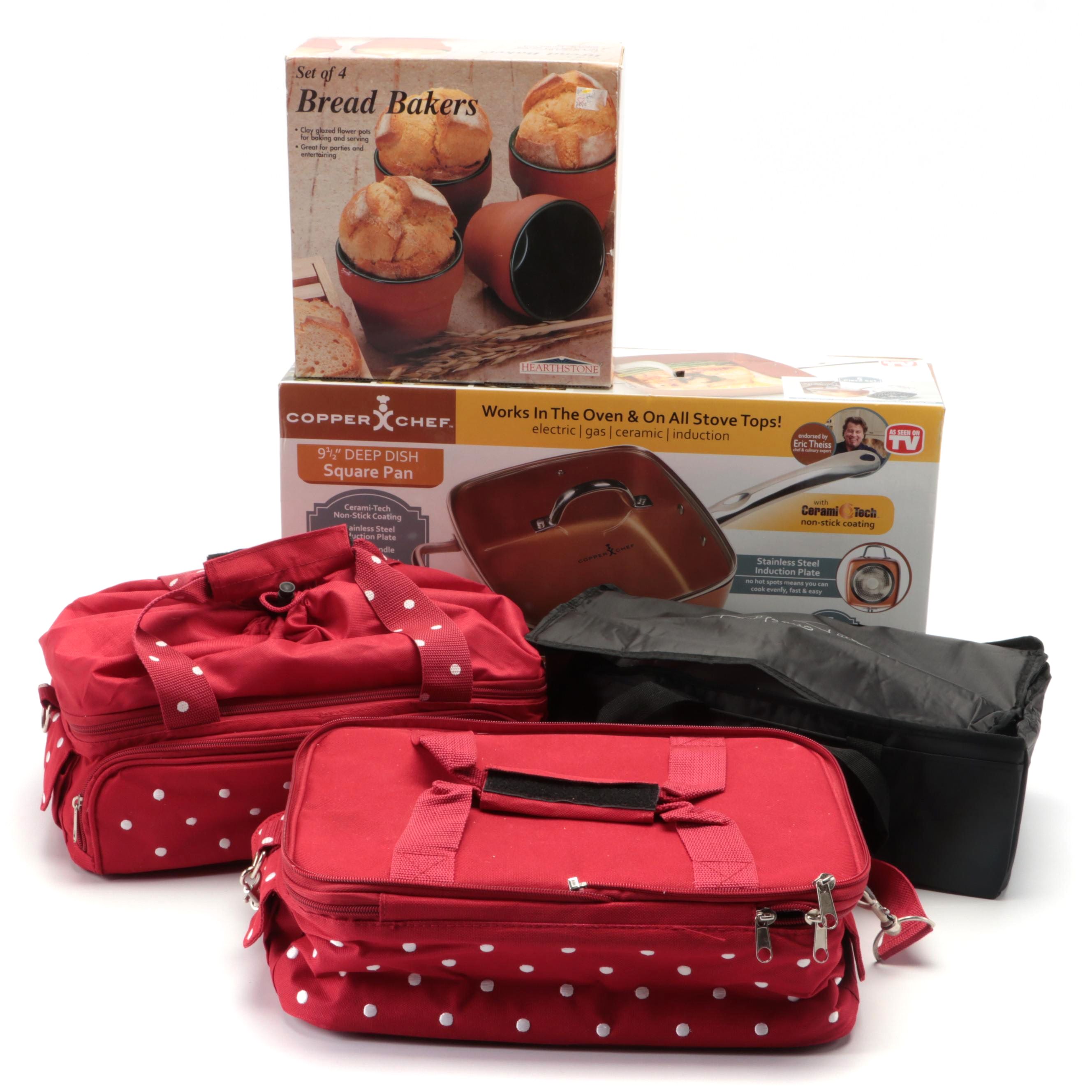 Copper Chef Deep Dish Square Pan with Bread Bakers and Portable Casseroles