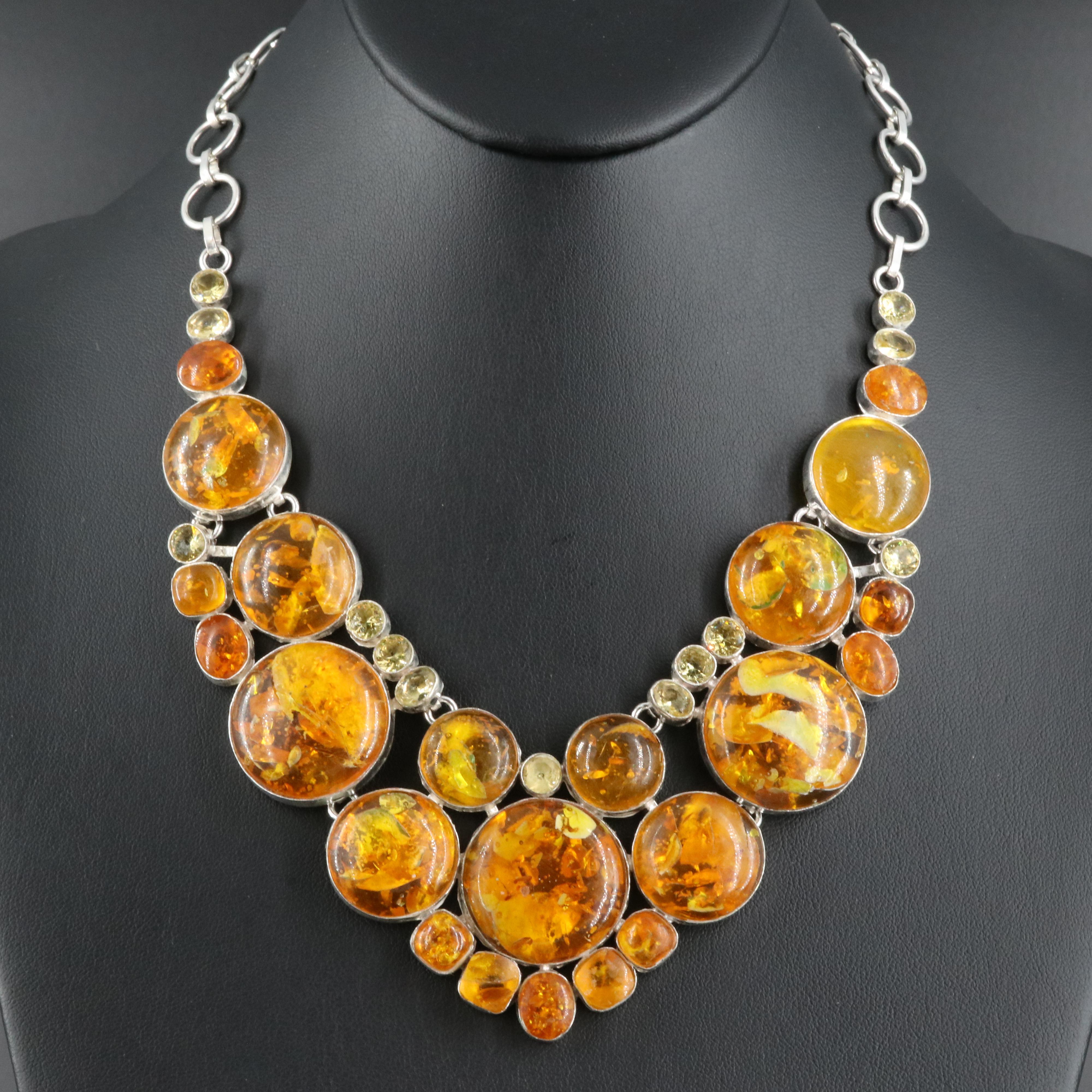 Sterling Copal and Glass Necklace