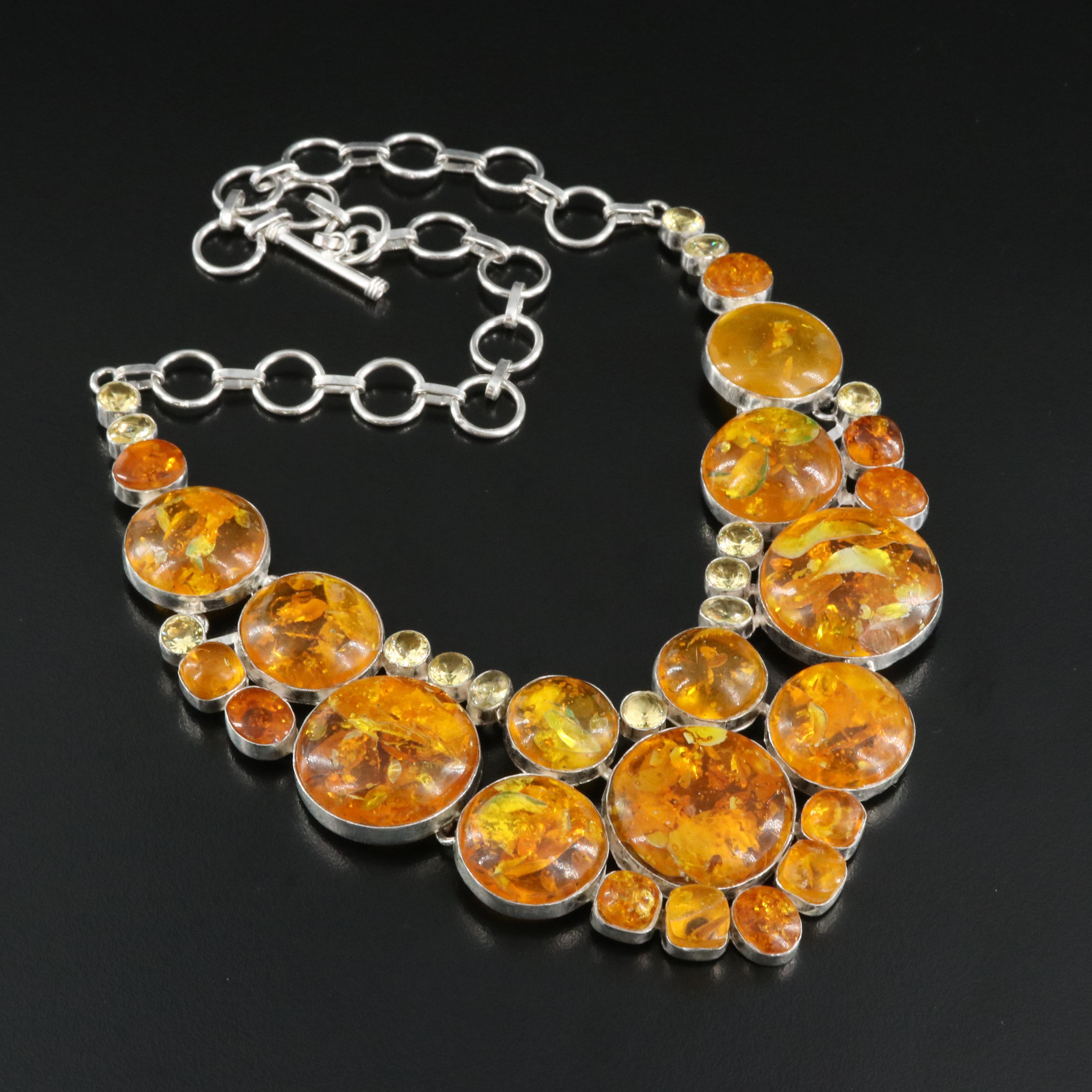 Sterling Copal and Glass Necklace