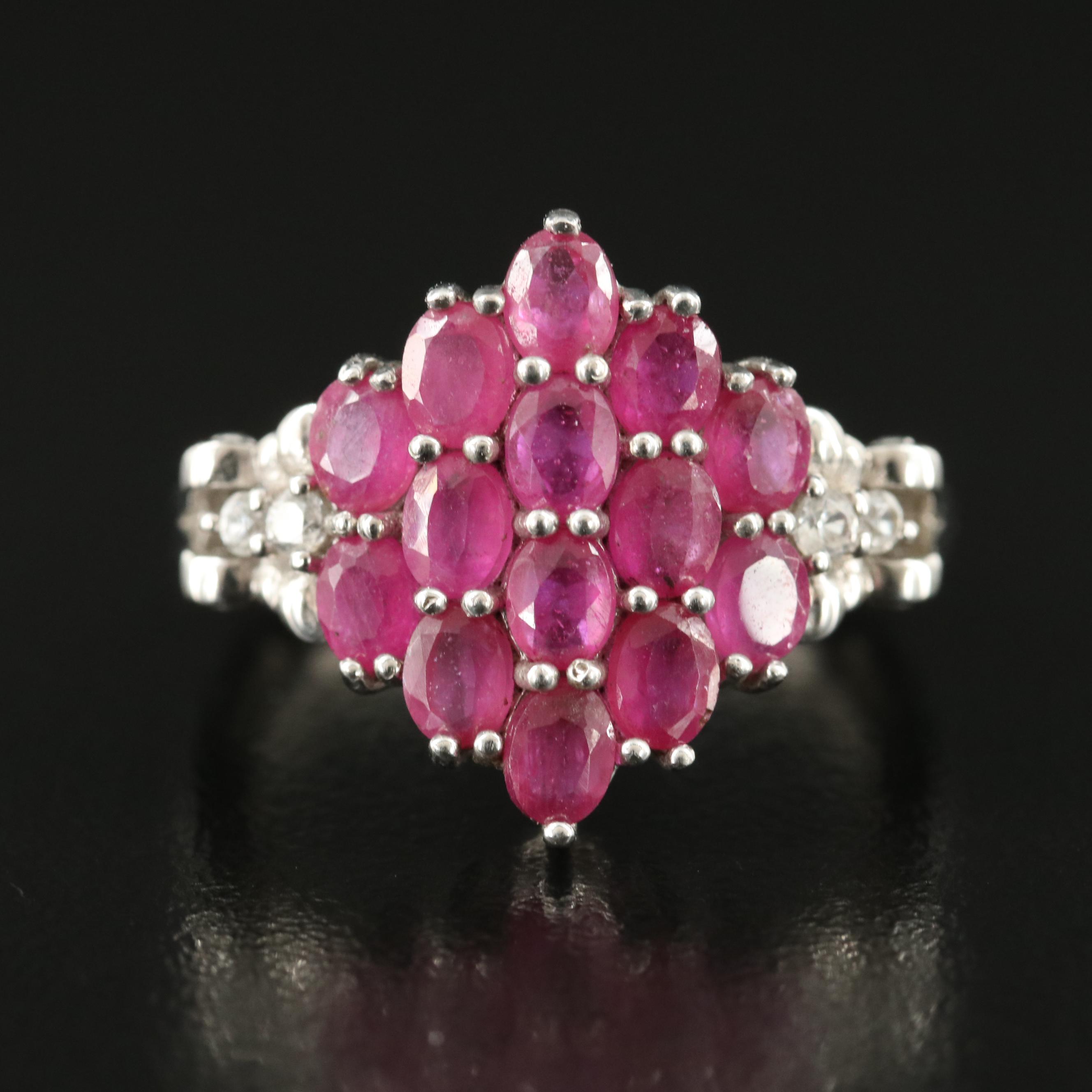 Sterling Corundum and White Zircon Ring