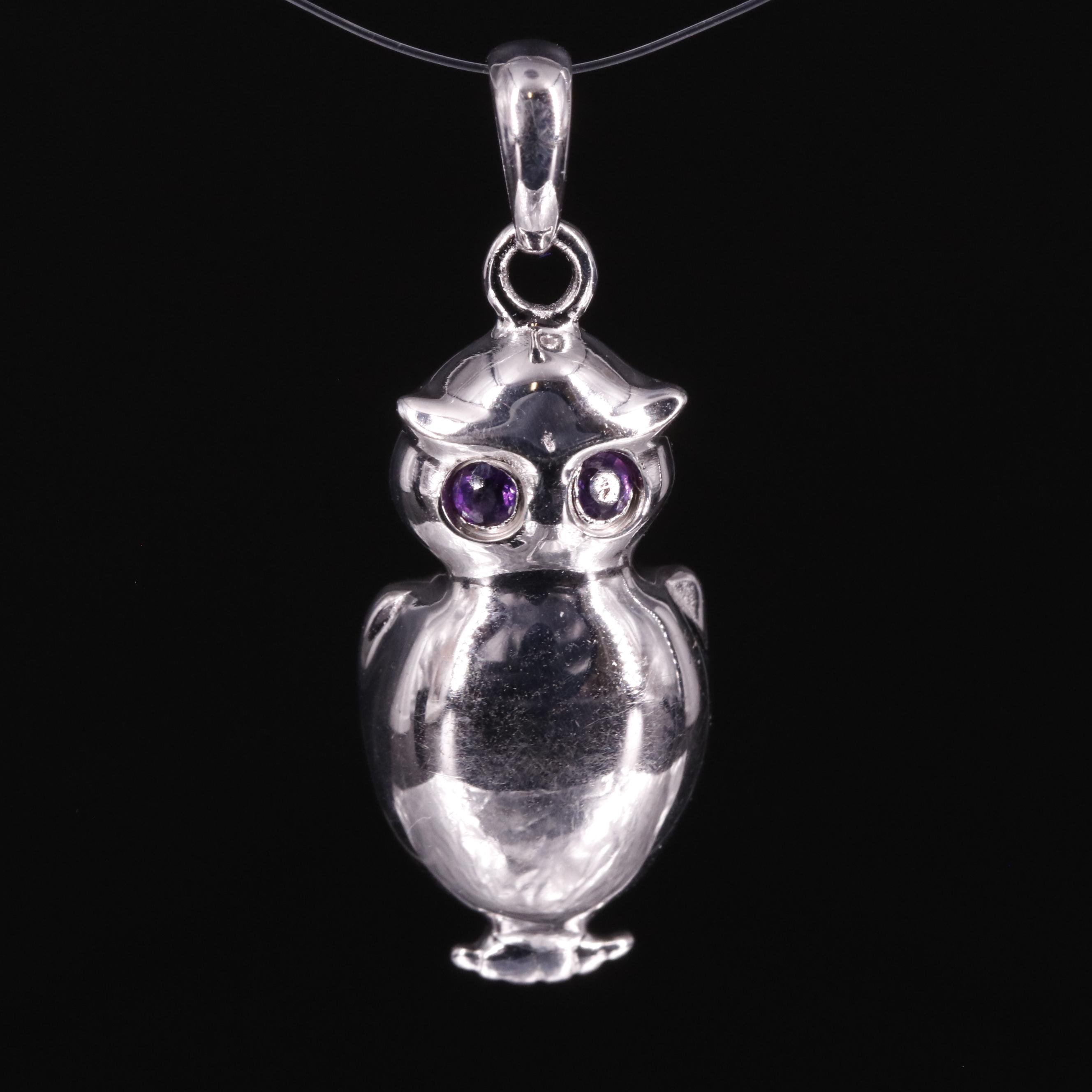 Sterling Amethyst Owl Pendant