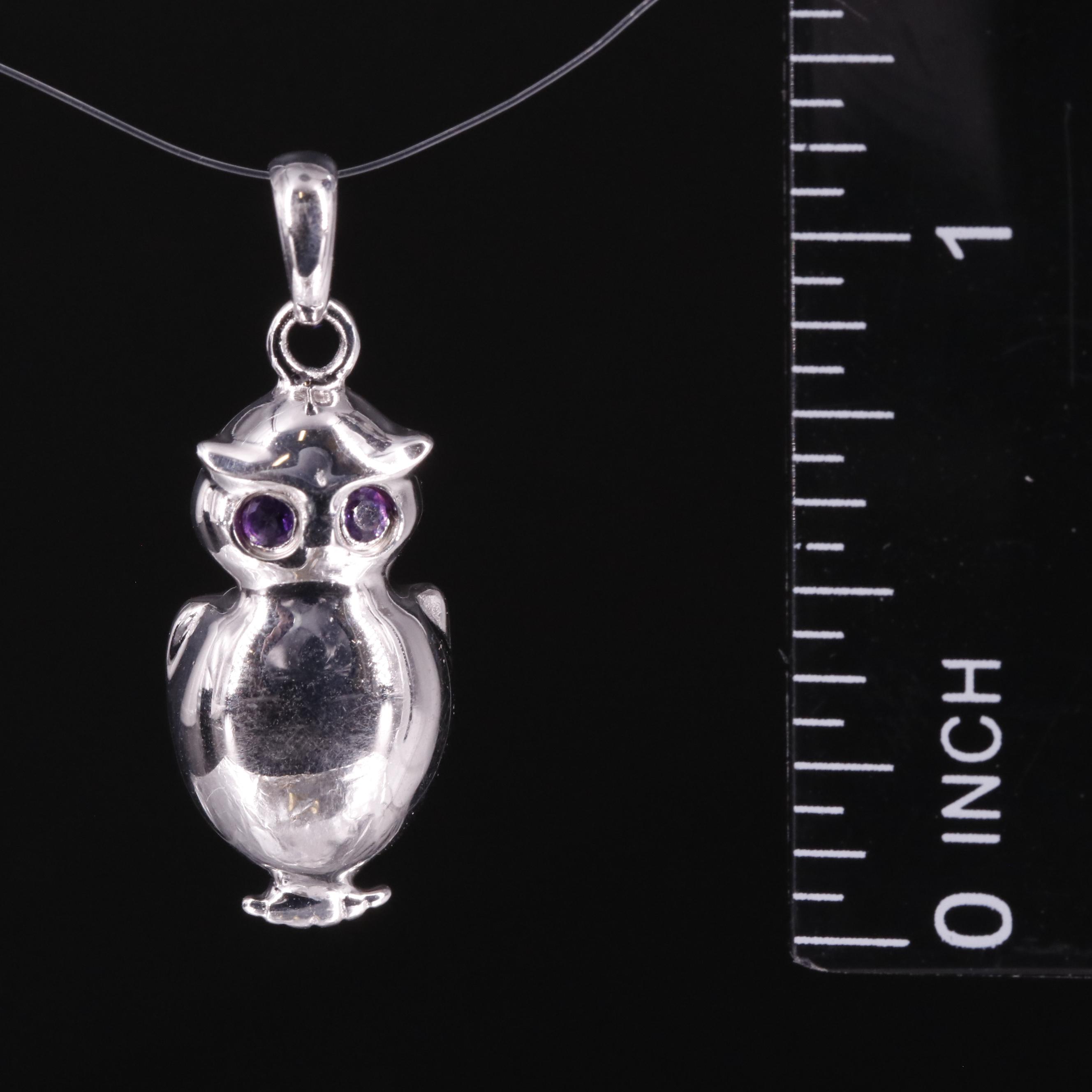 Sterling Amethyst Owl Pendant