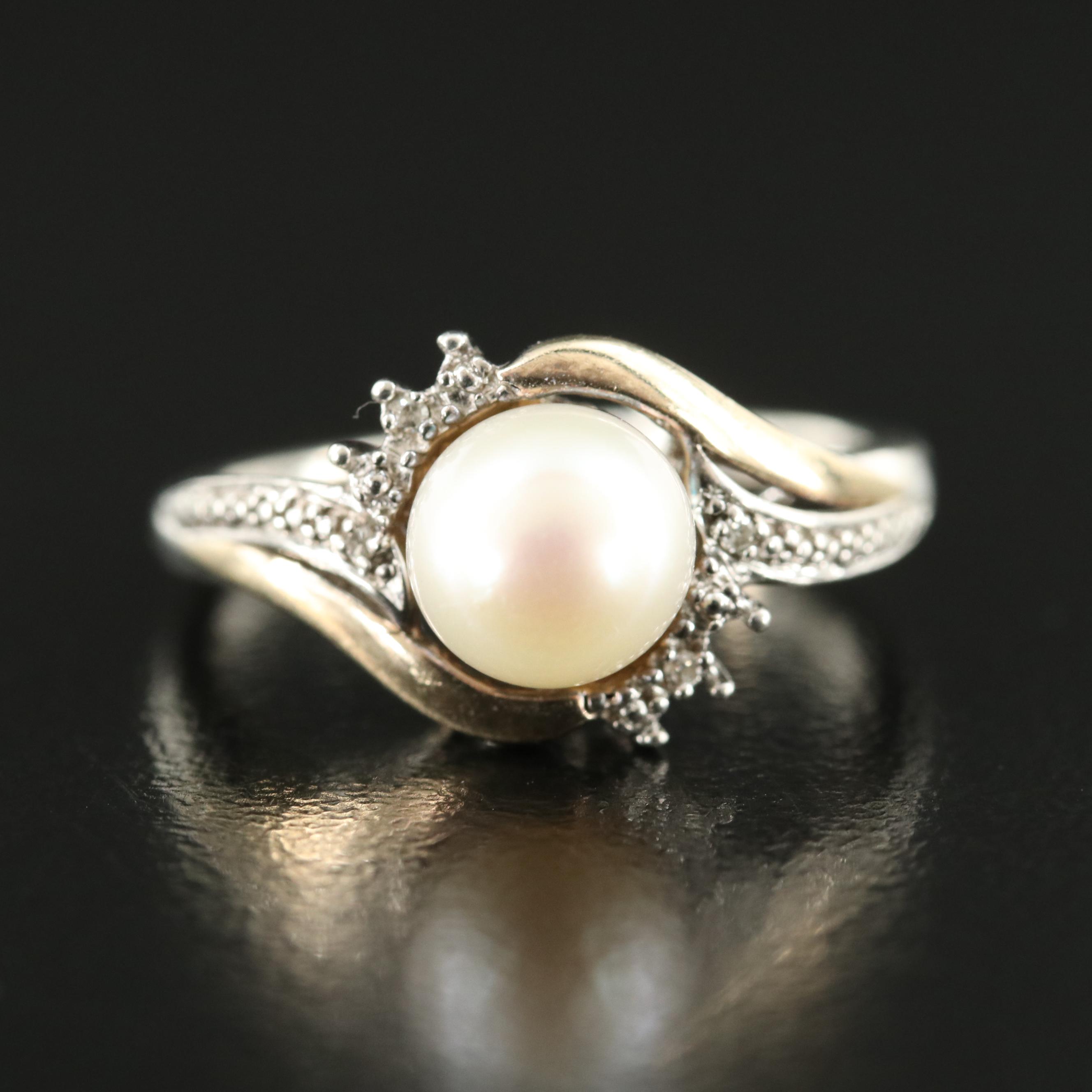 Sterling Pearl and Diamond Ring with 10K Accent