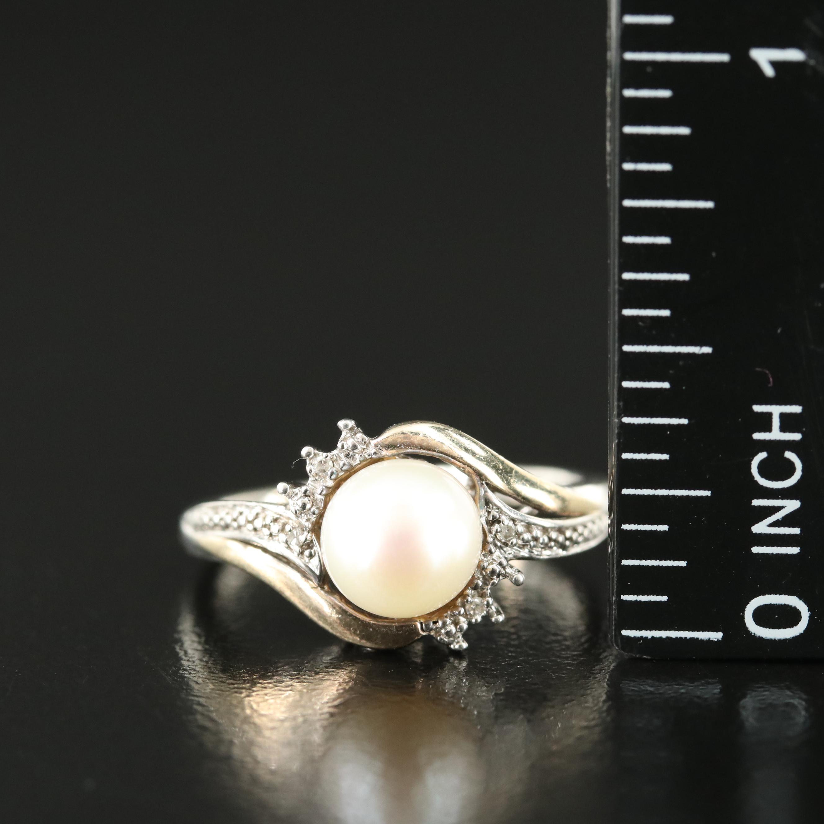 Sterling Pearl and Diamond Ring with 10K Accent