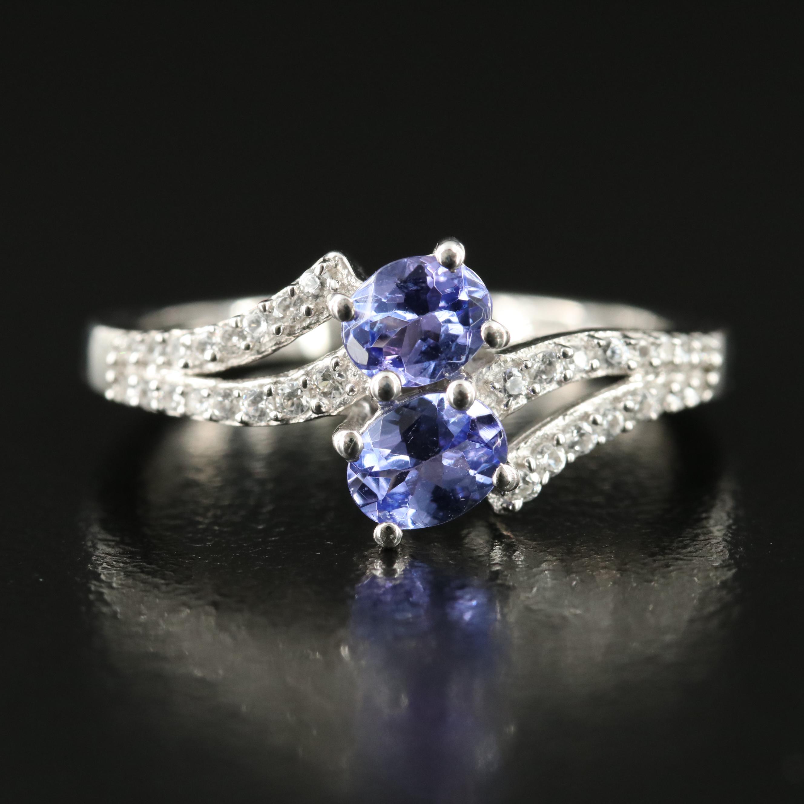 Sterling Tanzanite and White Zircon Ring