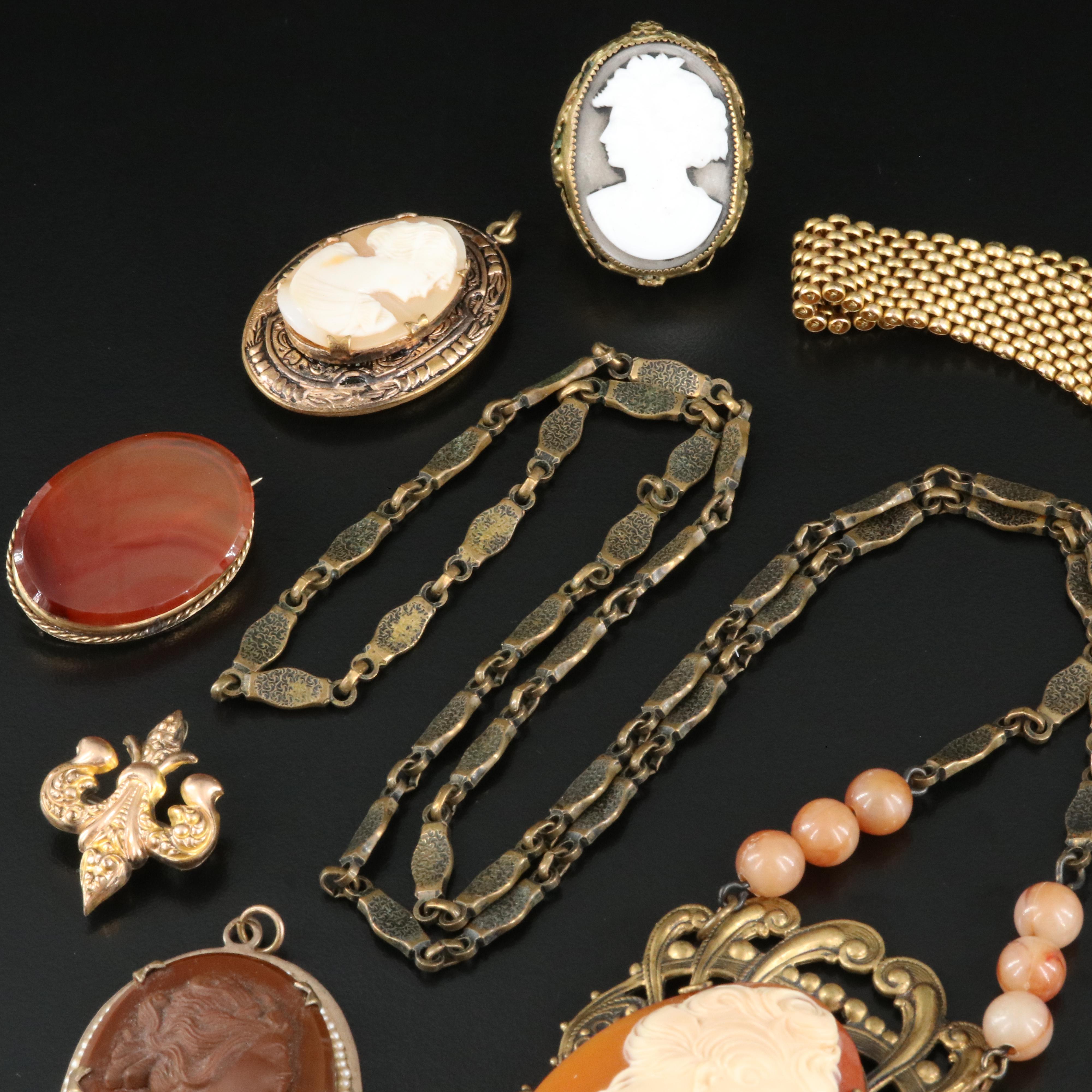 Cameo and Fleur-de-Lis Grouping Including Vintage, Antique, Shell and Agate