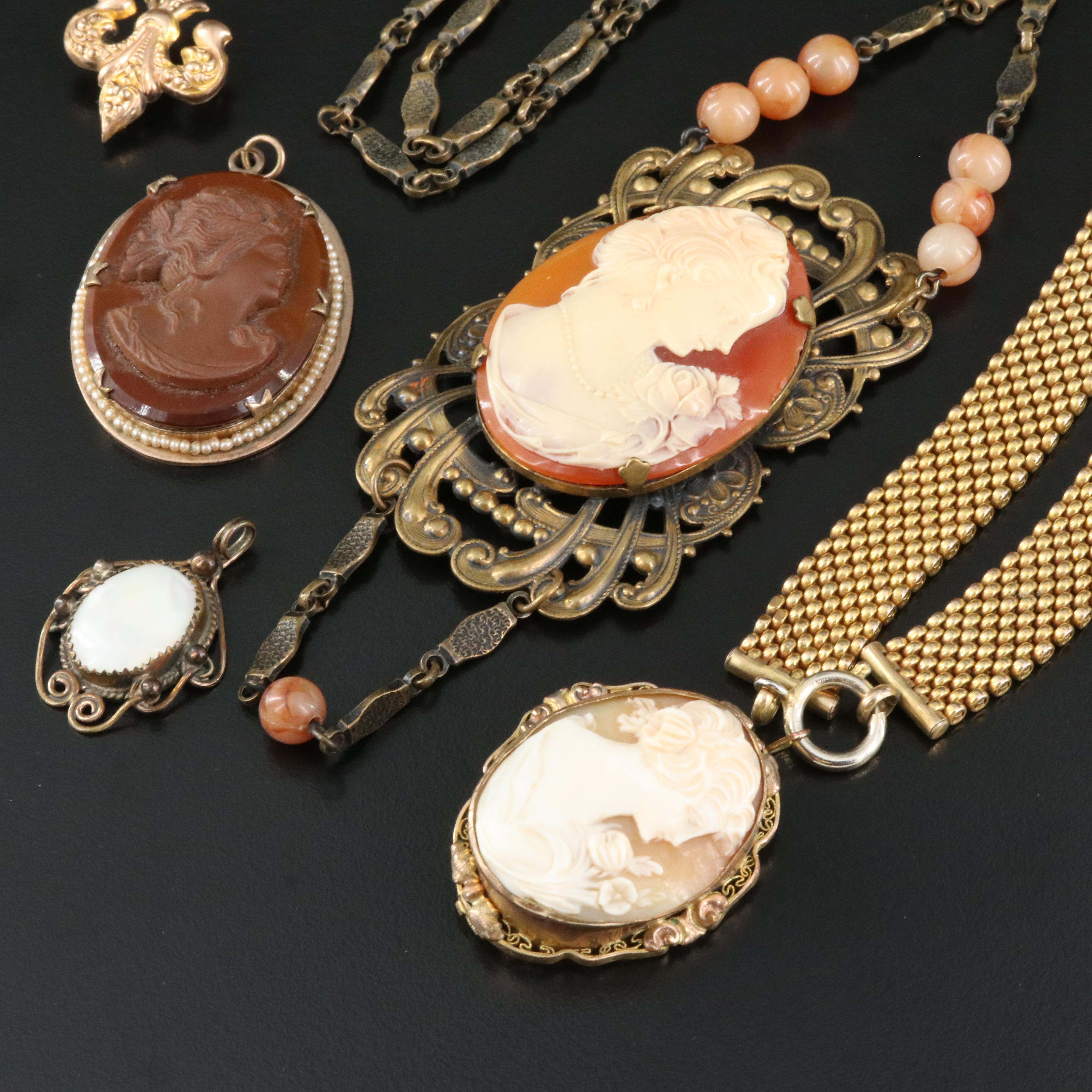 Cameo and Fleur-de-Lis Grouping Including Vintage, Antique, Shell and Agate