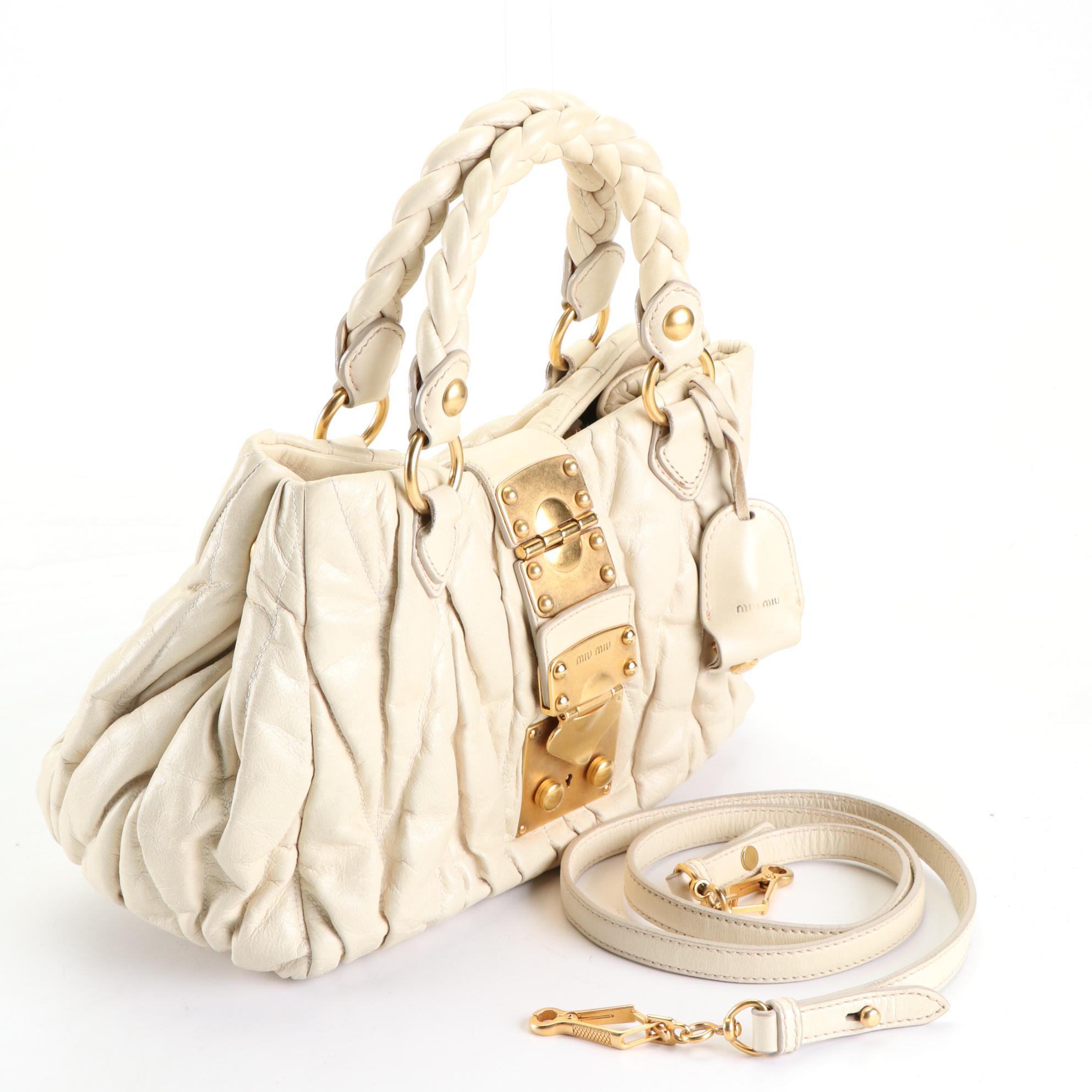 Miu Miu Prugna Tote in Cream Matelassé Leather
