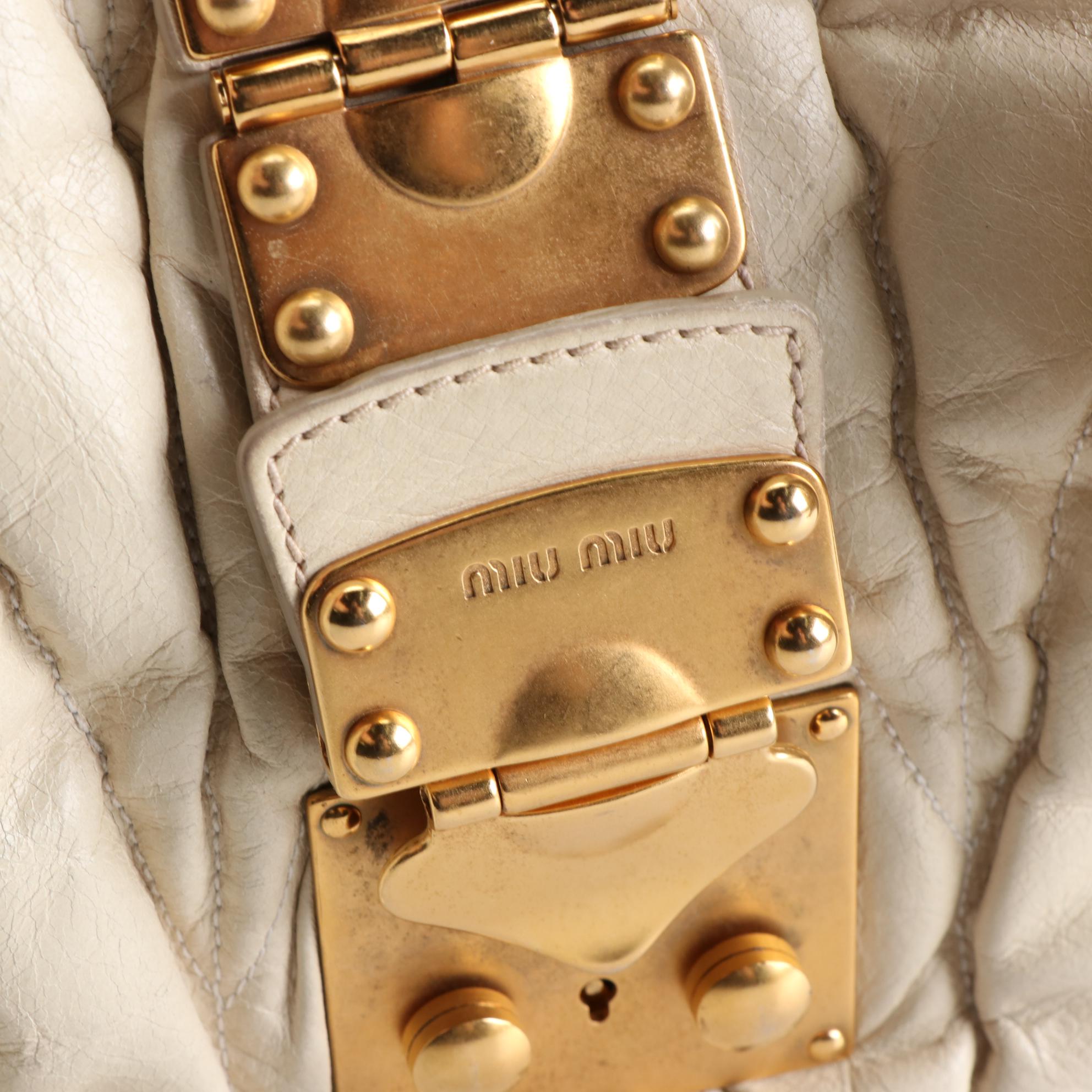 Miu Miu Prugna Tote in Cream Matelassé Leather
