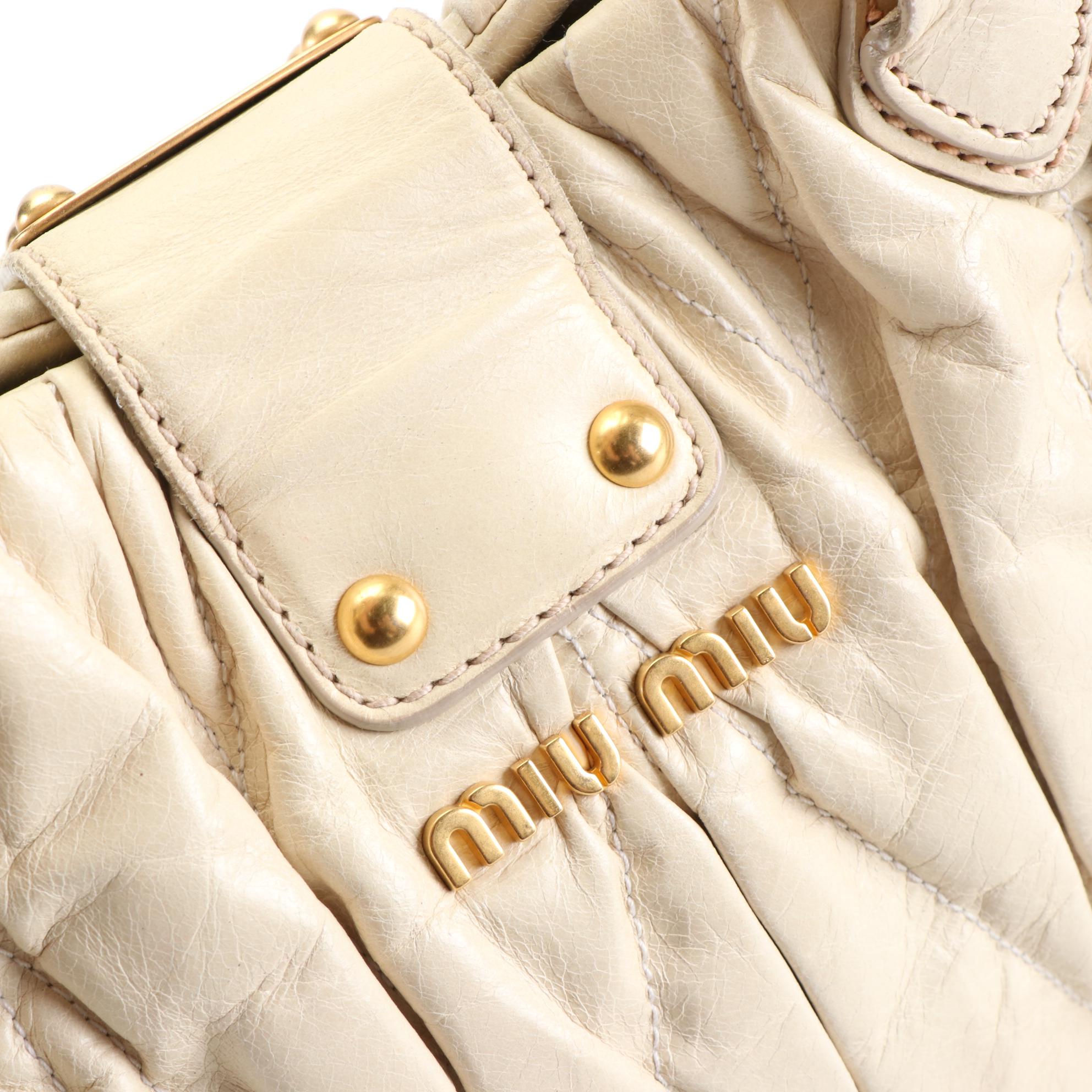 Miu Miu Prugna Tote in Cream Matelassé Leather