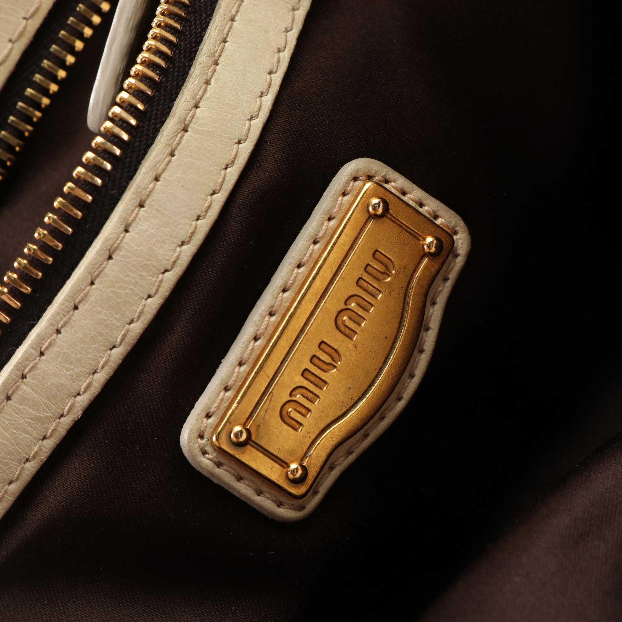 Miu Miu Prugna Tote in Cream Matelassé Leather