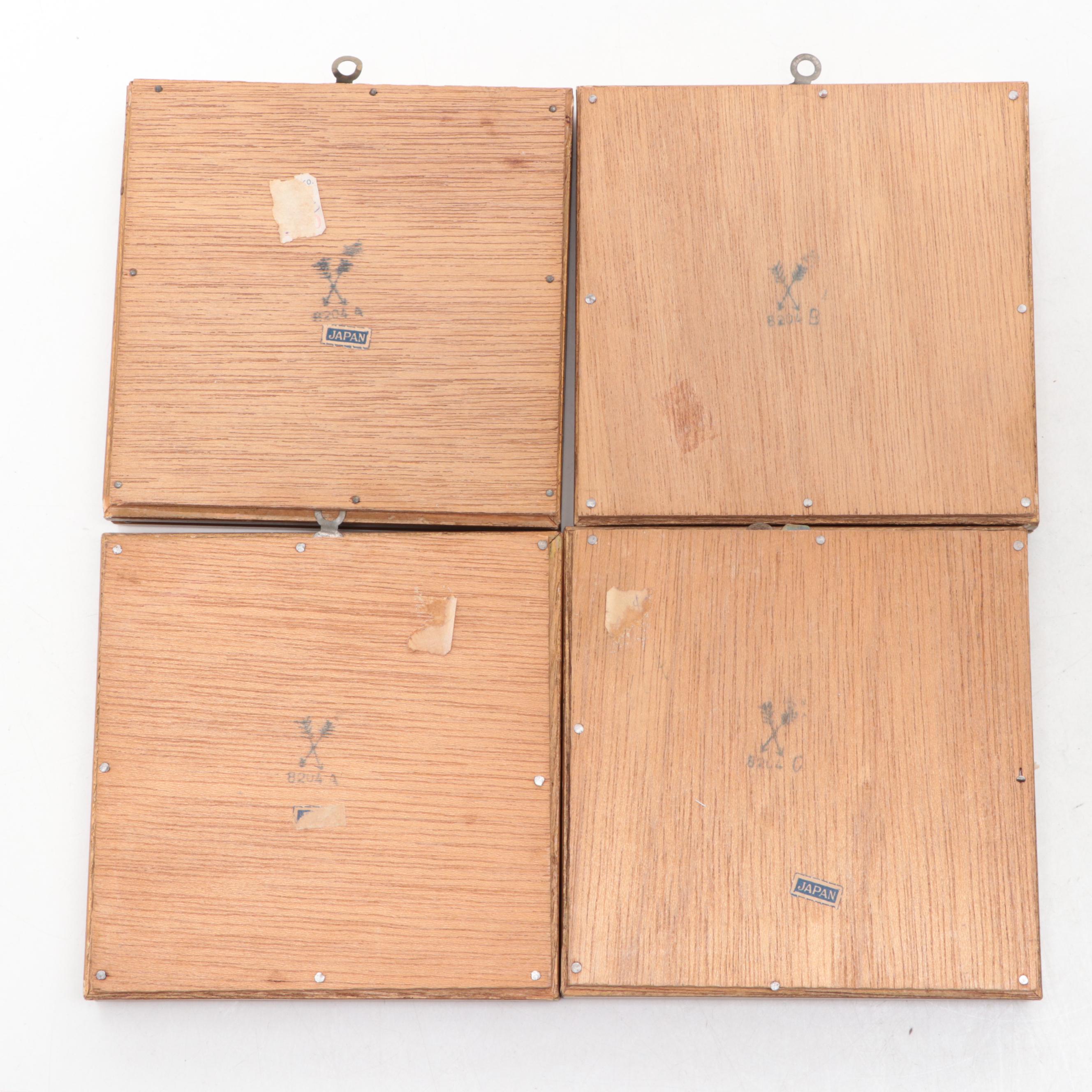 Japanese M. Angelo Hand-Painted Still Life Ceramic Tiles in Frames