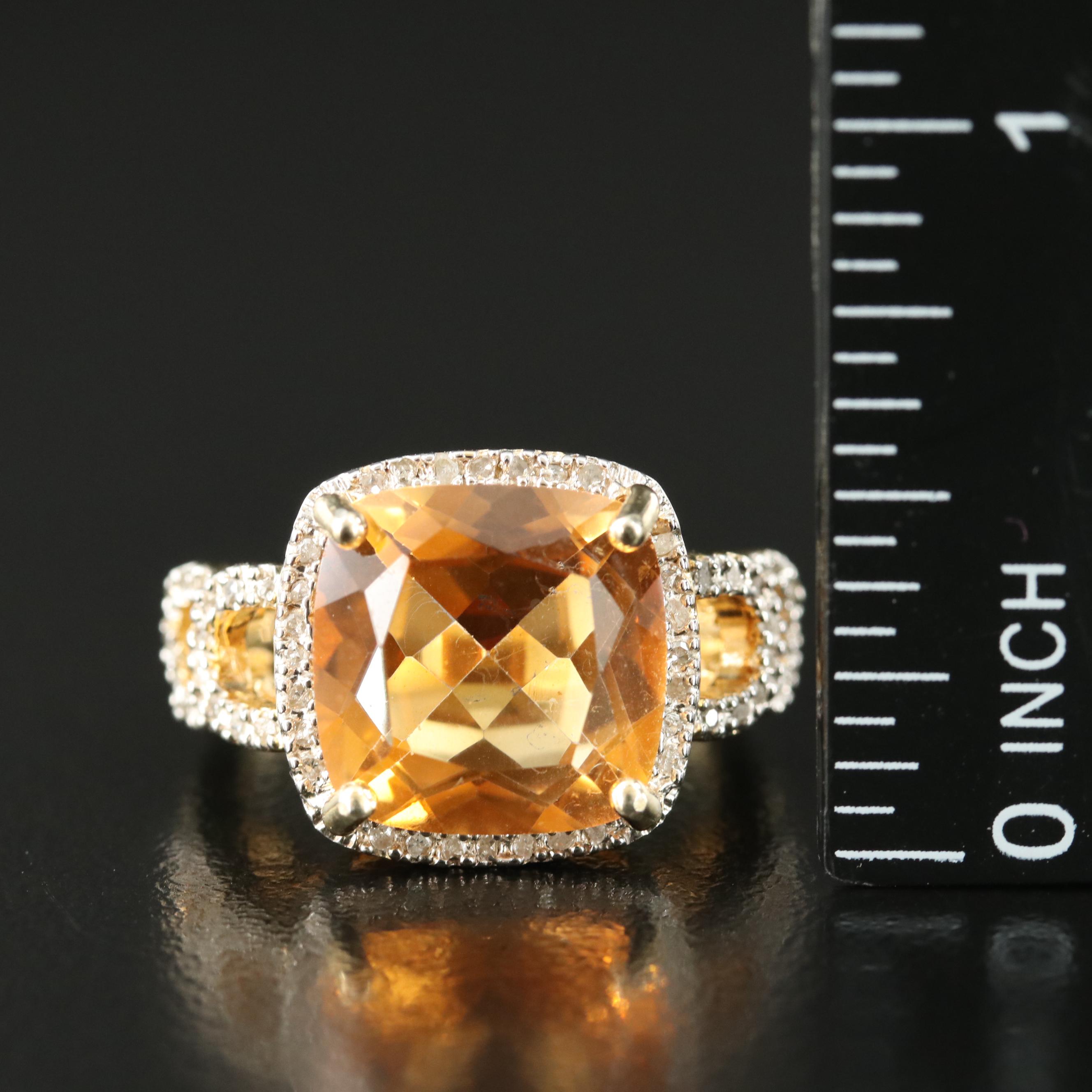 Sterling Citrine and Diamond Ring