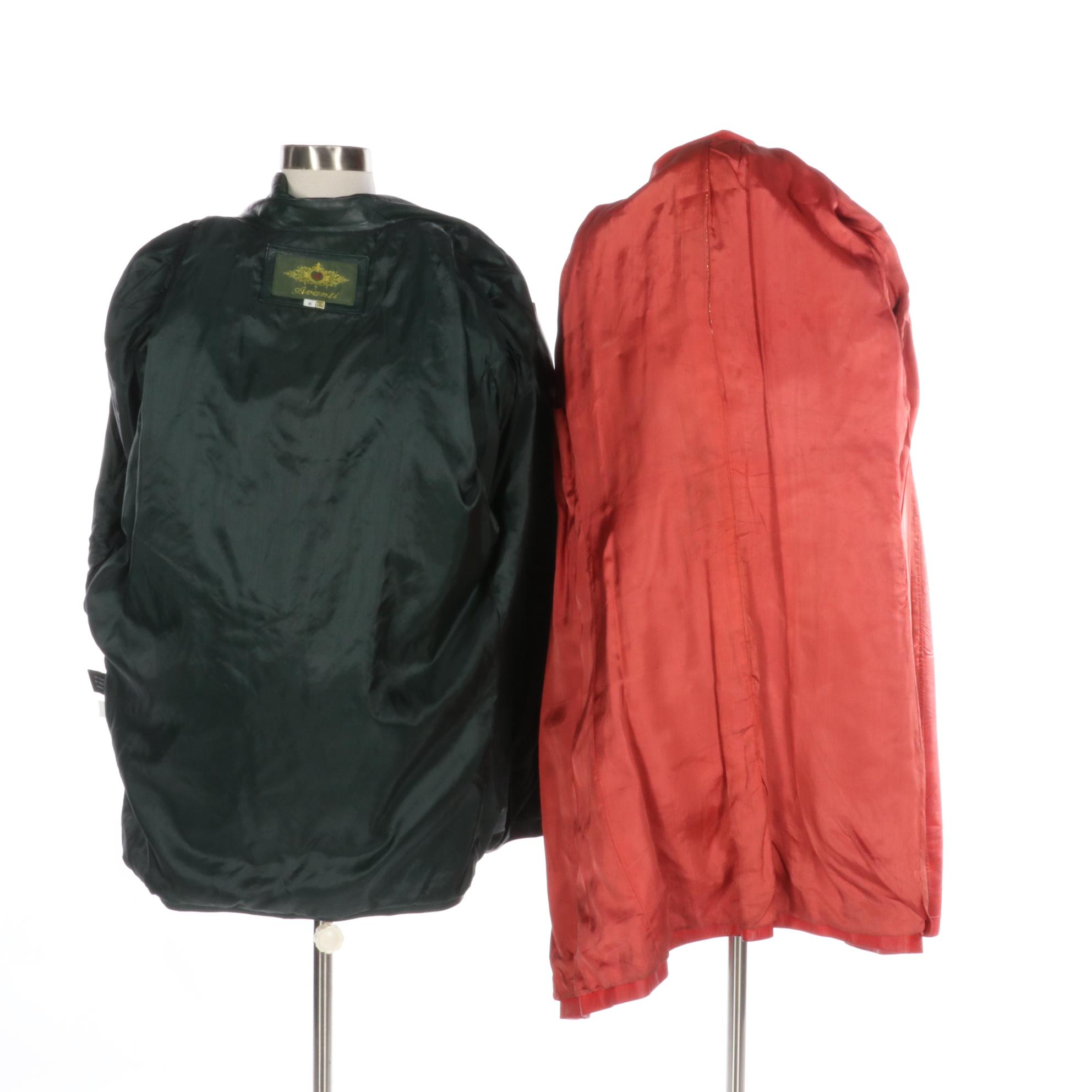 Avanti Oversized Dark Green Leather Coat with Other Red Faux Leather Coat