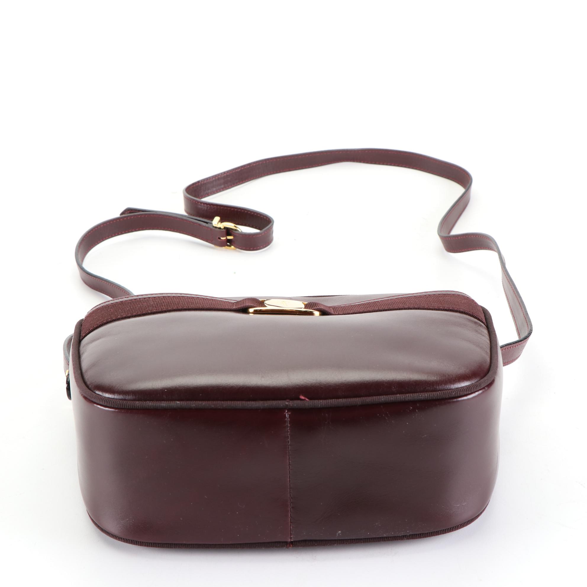 Salvatore Ferragamo Crossbody Bag in Smooth Burgundy Calfskin Leather with Box