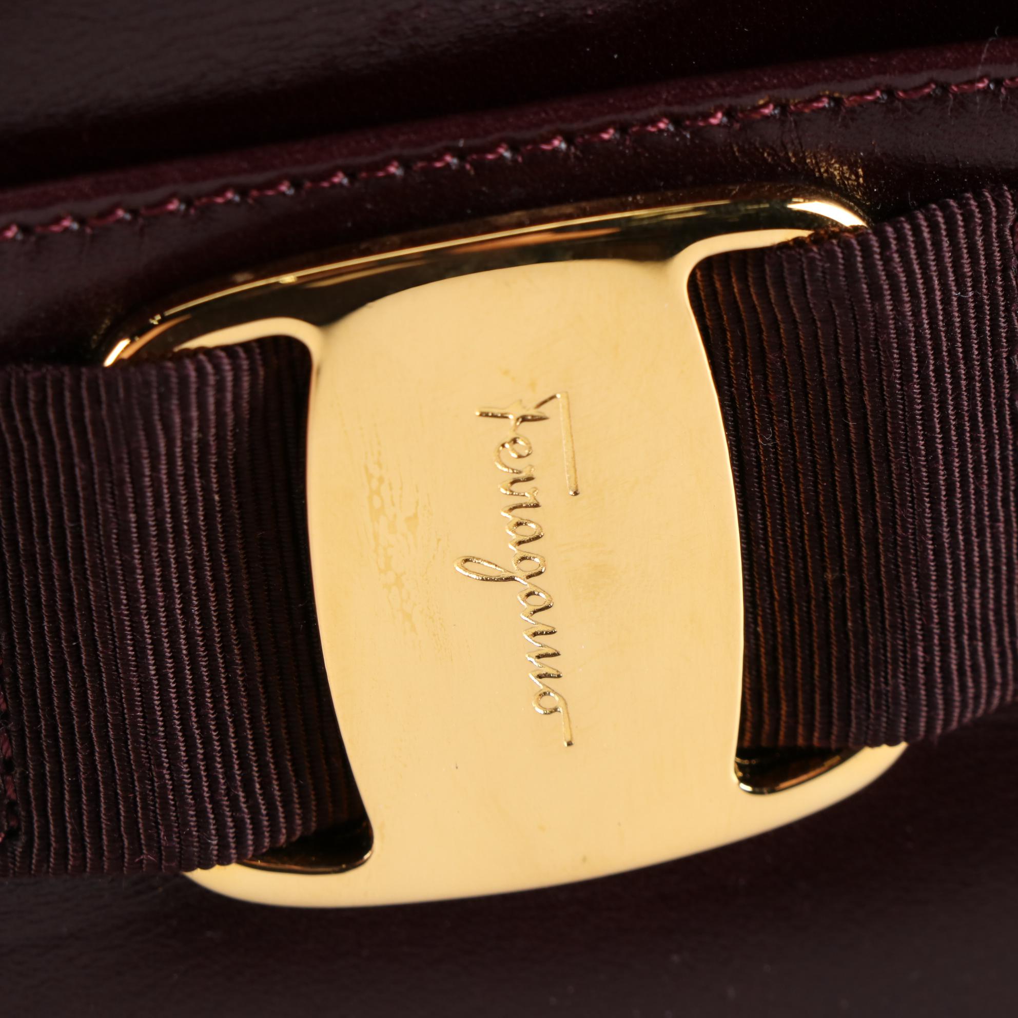 Salvatore Ferragamo Crossbody Bag in Smooth Burgundy Calfskin Leather with Box