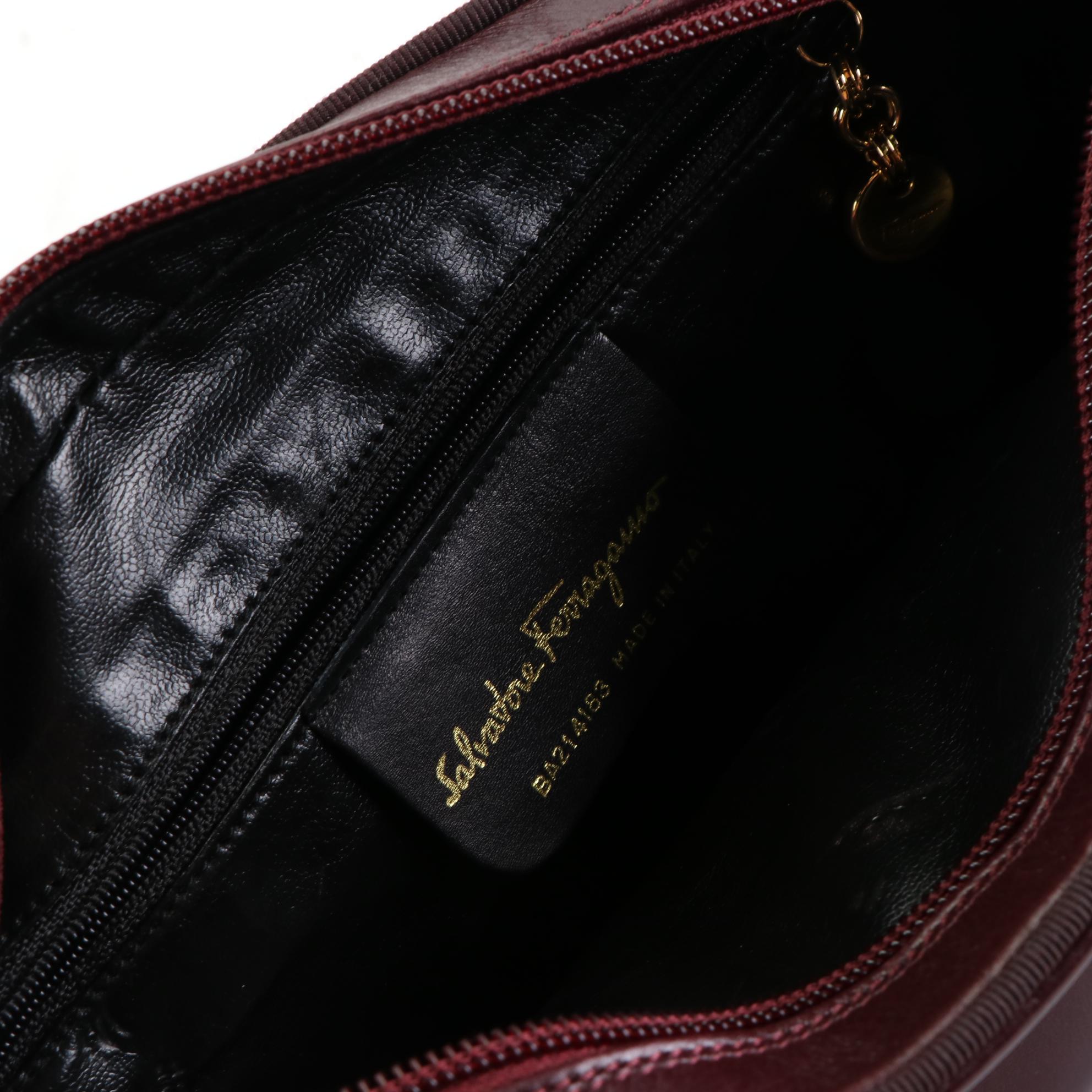 Salvatore Ferragamo Crossbody Bag in Smooth Burgundy Calfskin Leather with Box